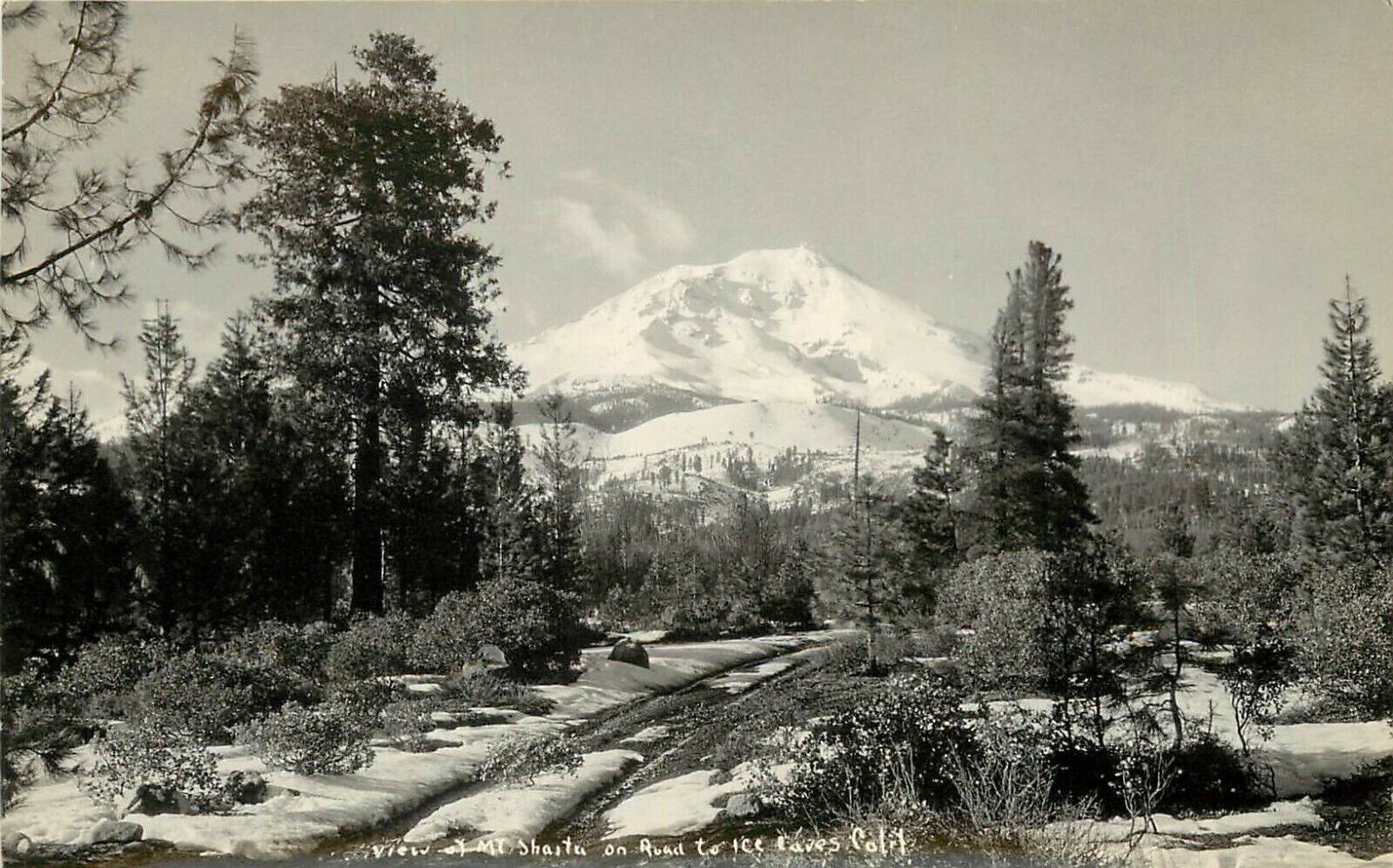 1930s RPPC View of Mt. Shasta on Unpaved Road to Ice Caves, Siskiyou County