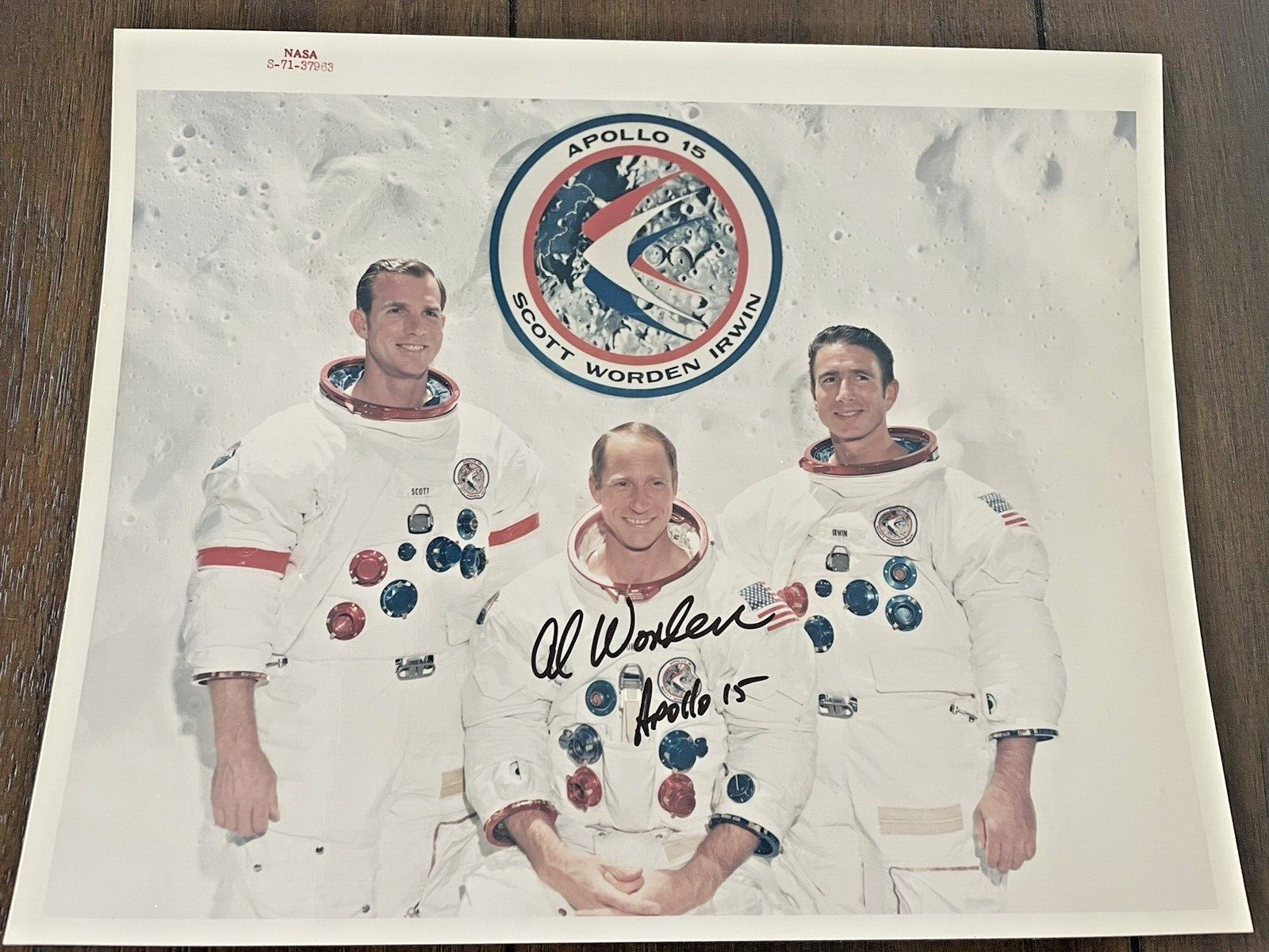 NASA red number Apollo 15 - Hand Signed by Al Worden - Kodak paper - Best Offer