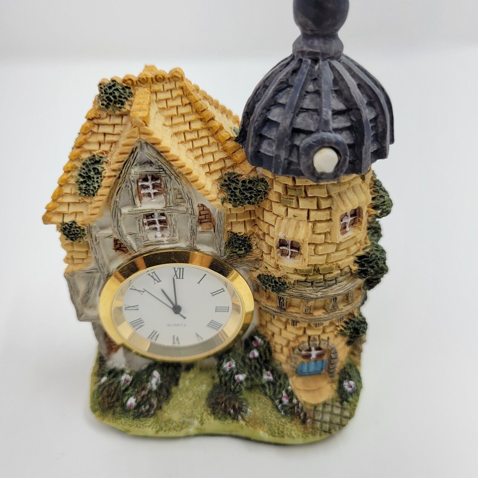 Vintage Cottage Brick Tower Quartz Clock (untested) Desk-top Figurine