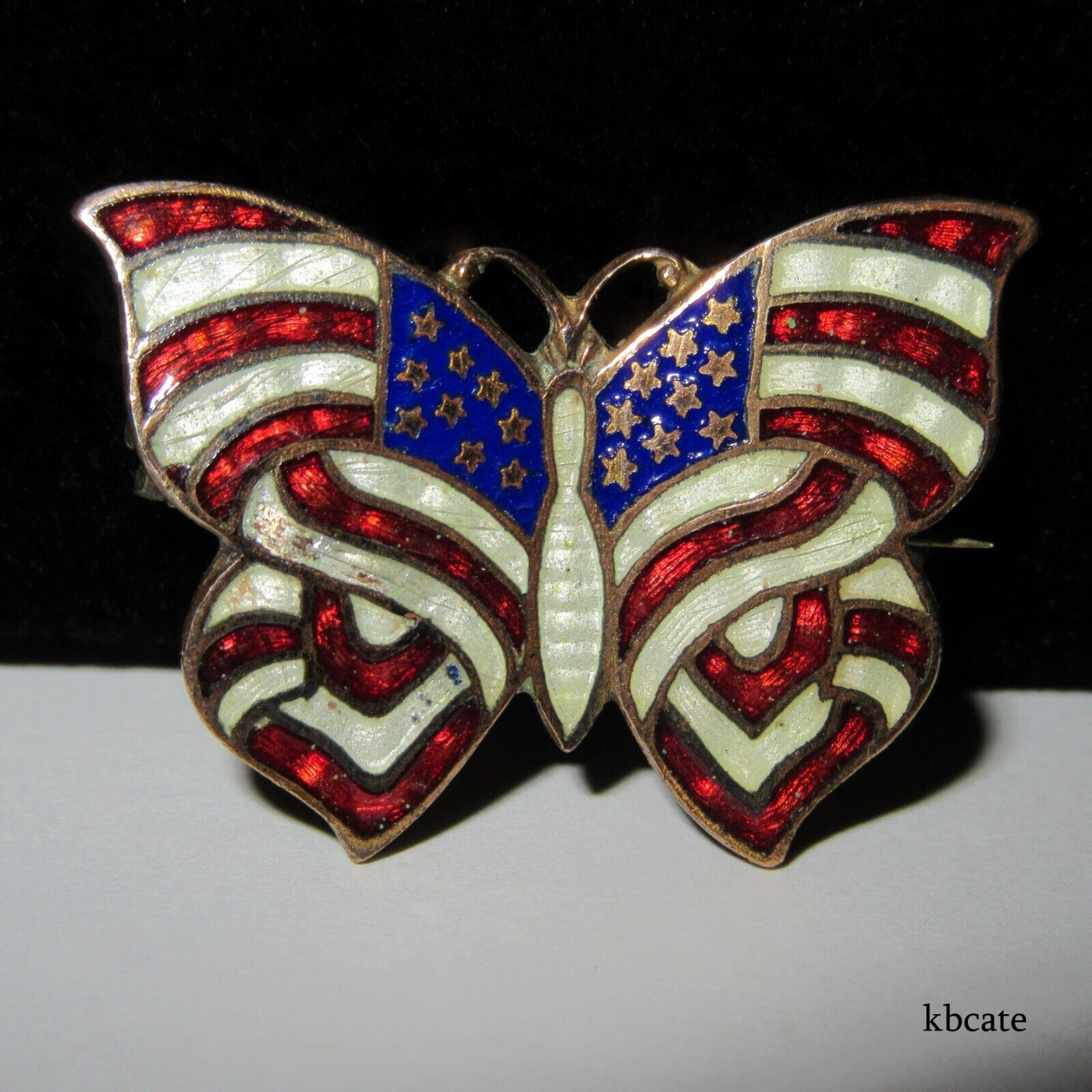 ANTIQUE AMERICAN FLAG BUTTERFLY PIN PATRIOTIC SUFFRAGE ERA 18 STARS 13 STRIPES