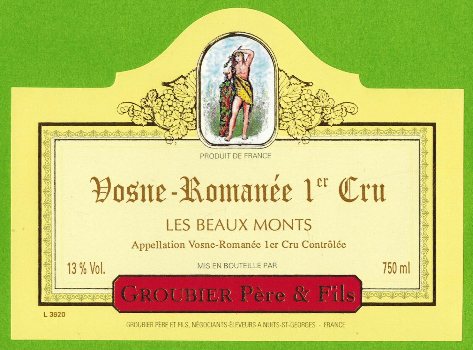 Wine of Burgundy-Vosne Romanée 1er Cru-Eleveur Groubier label - ref. n°442