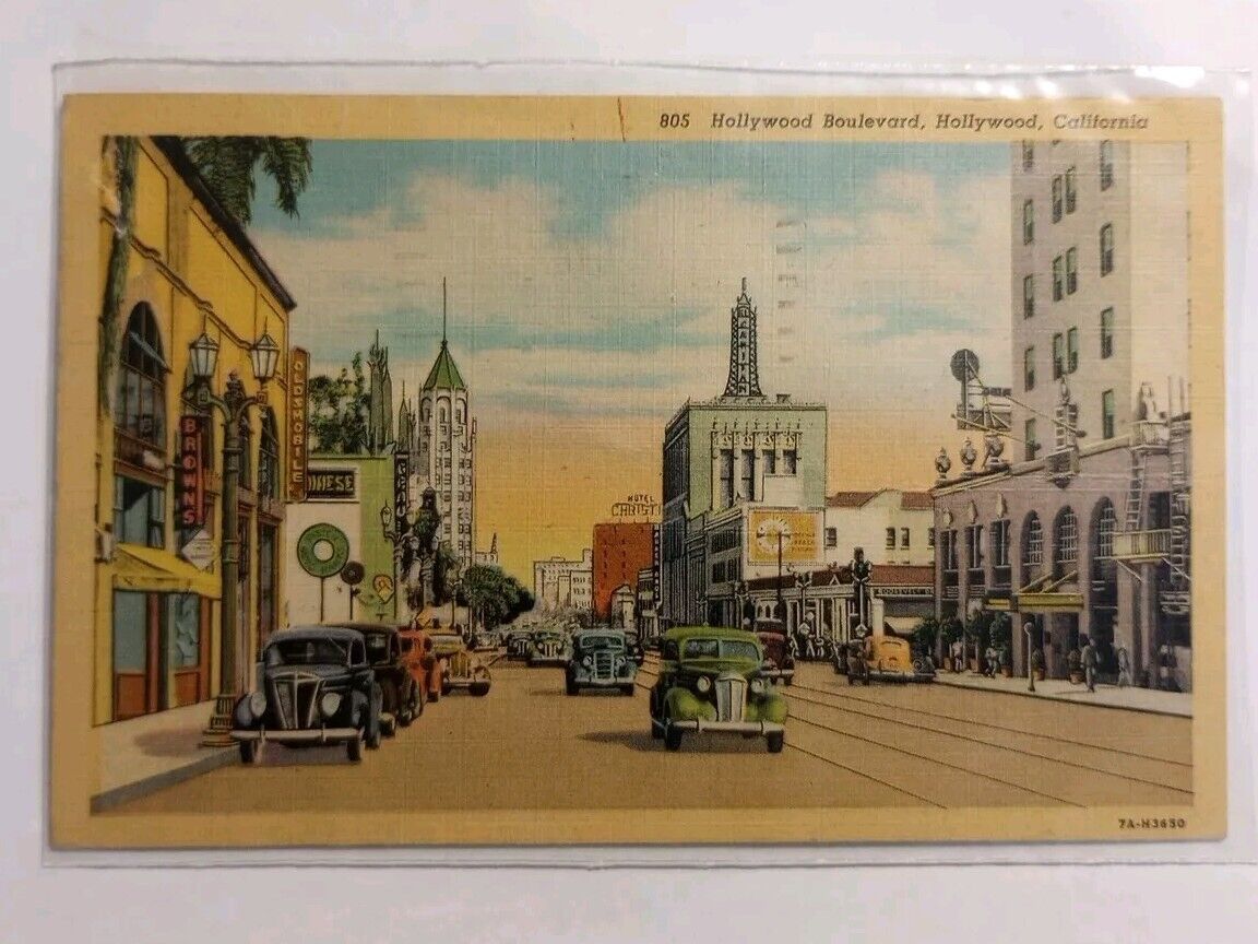 Hollywood CA-California, Busy Hollywood Boulevard, Vintage Postcard