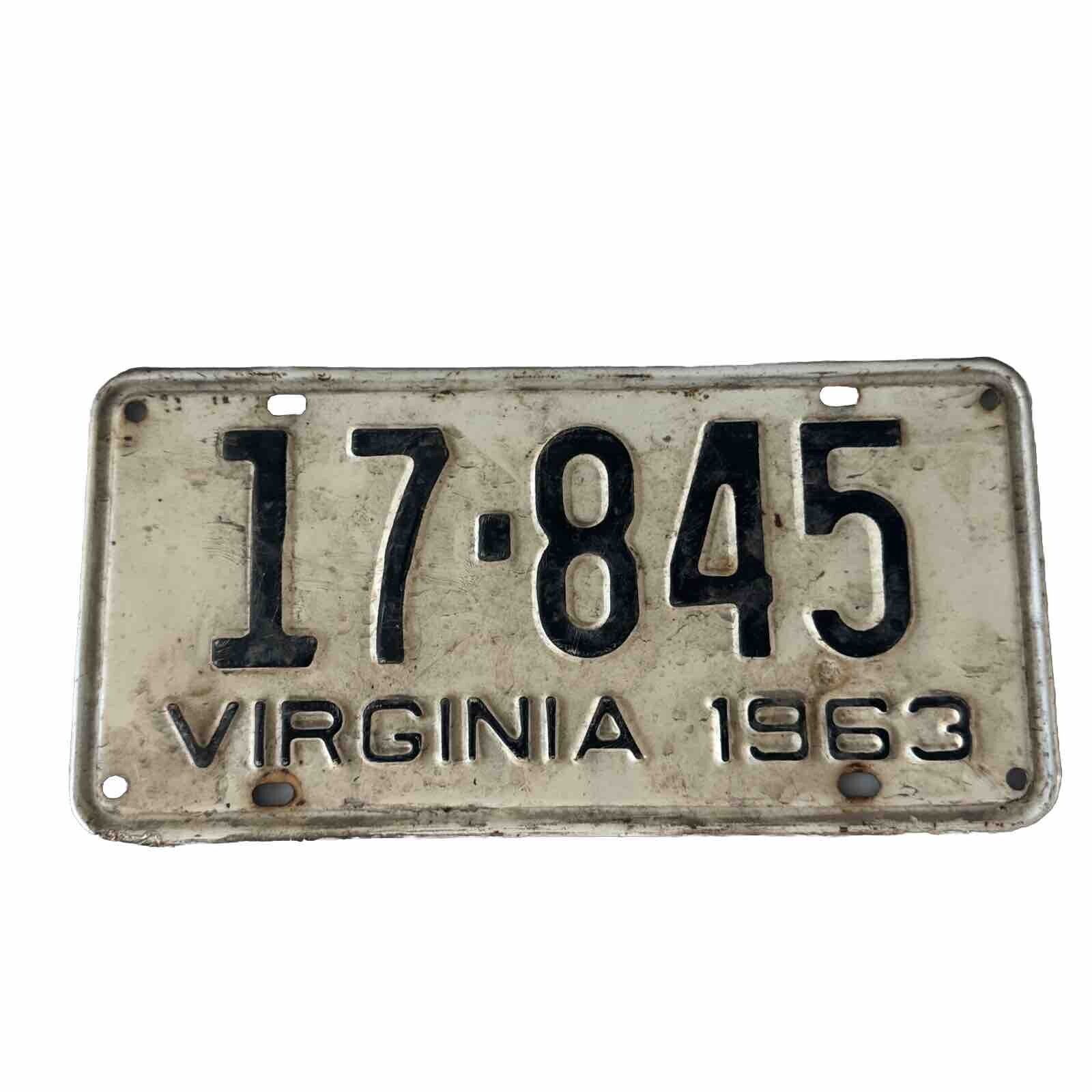 1963 Virginia License Plate Pair VA  17-845 White-Black
