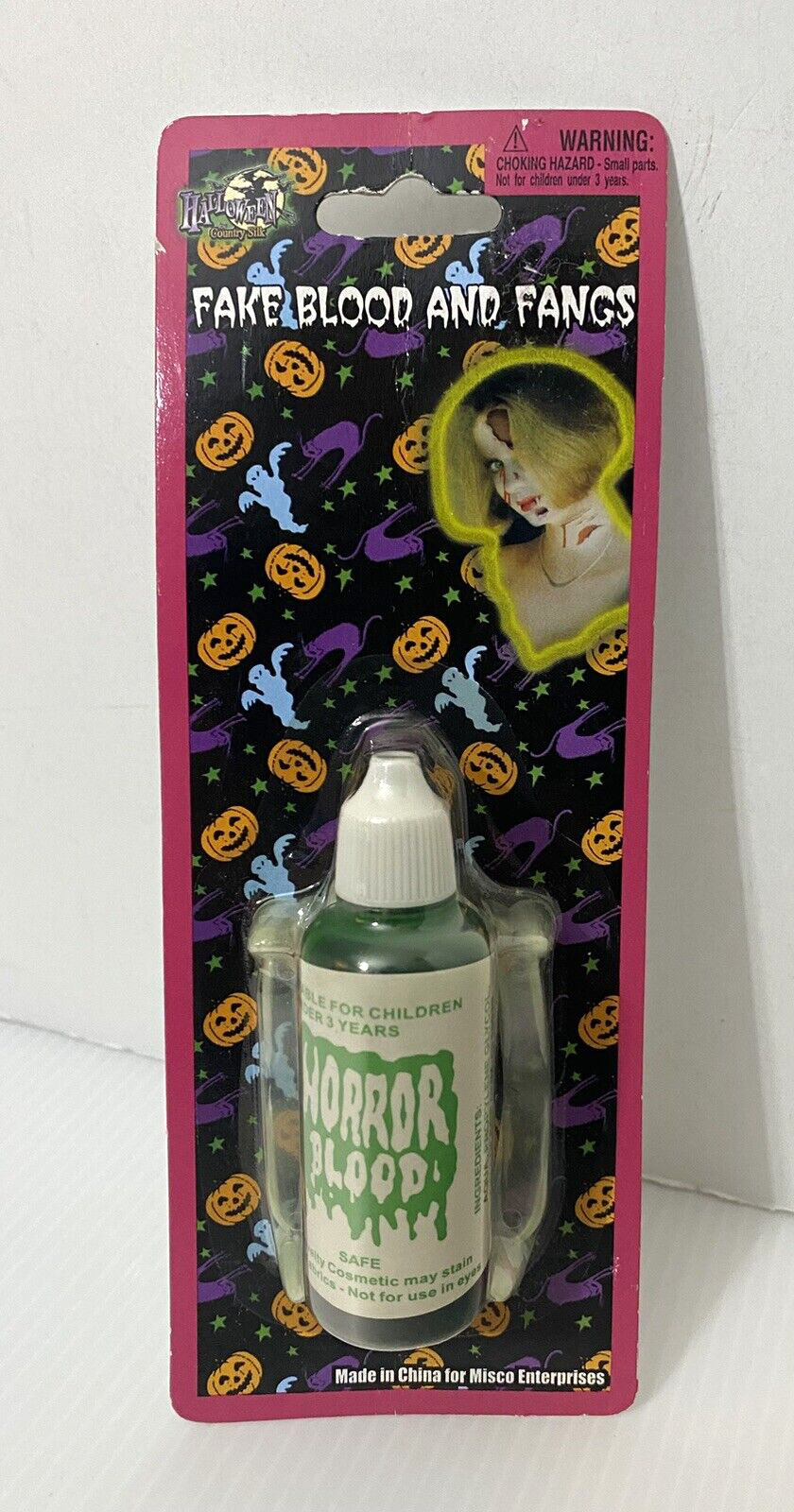 Vintage Halloween Fake Horror Green Vampire Monster Dragon Blood & Fangs NIP
