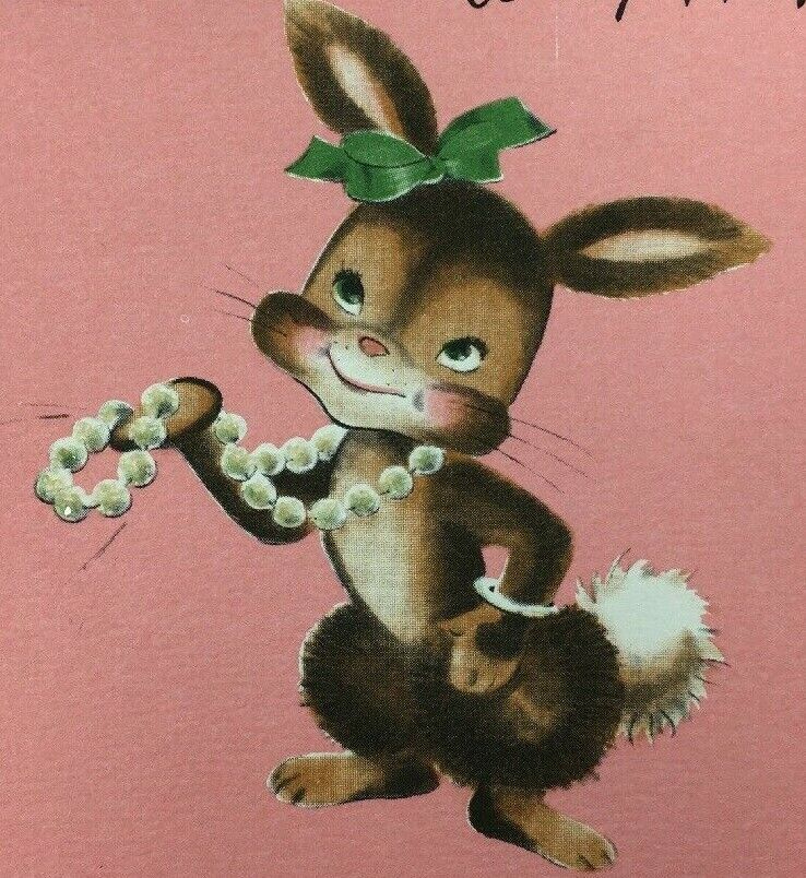 1950\'s Norcross Birthday Card Anthropomorphic Bunnies Rabbits Bunny 