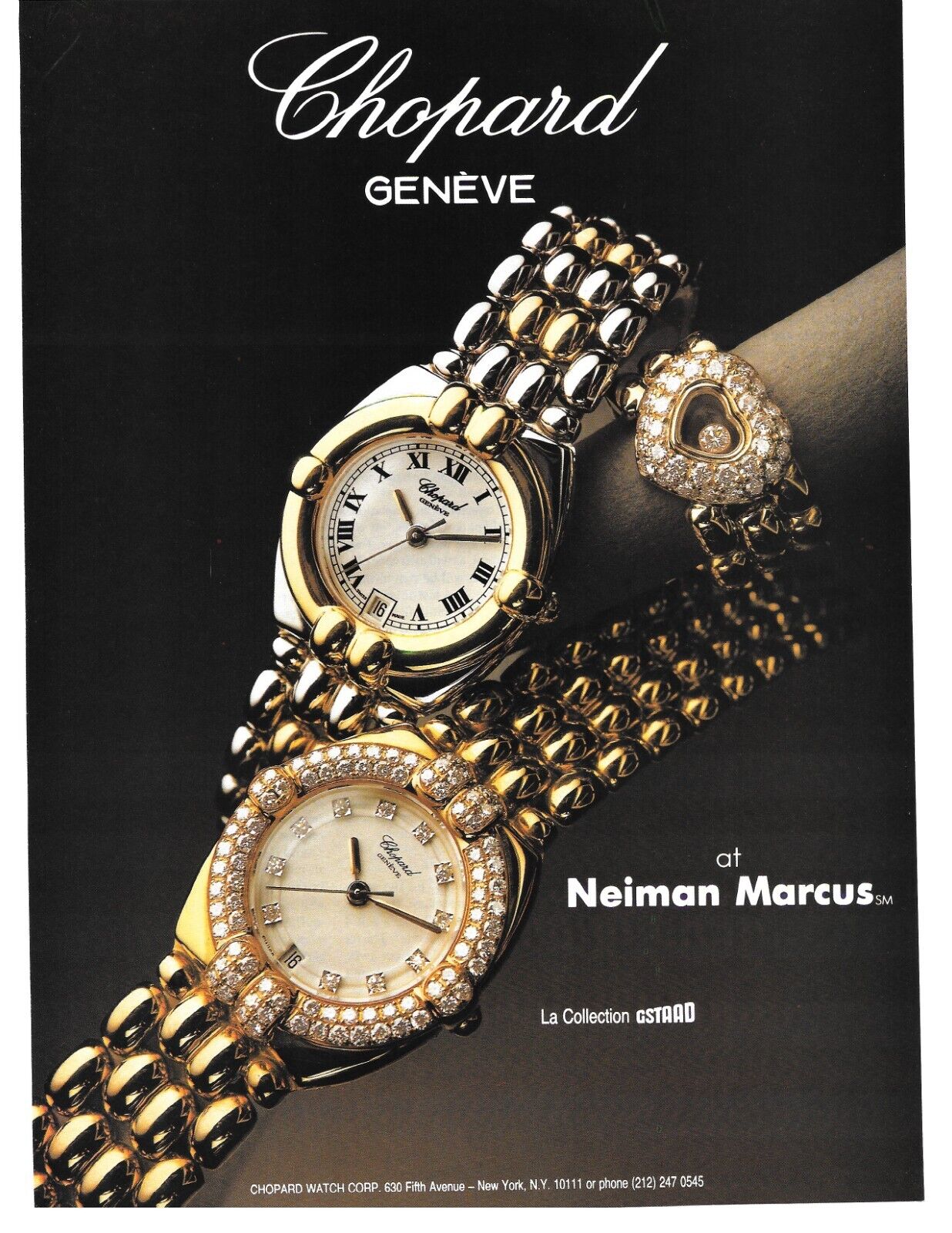 1993 Chopard Geneve, Luxury Gold Diamond Watch, Neiman Marcus Vintage Print Ad