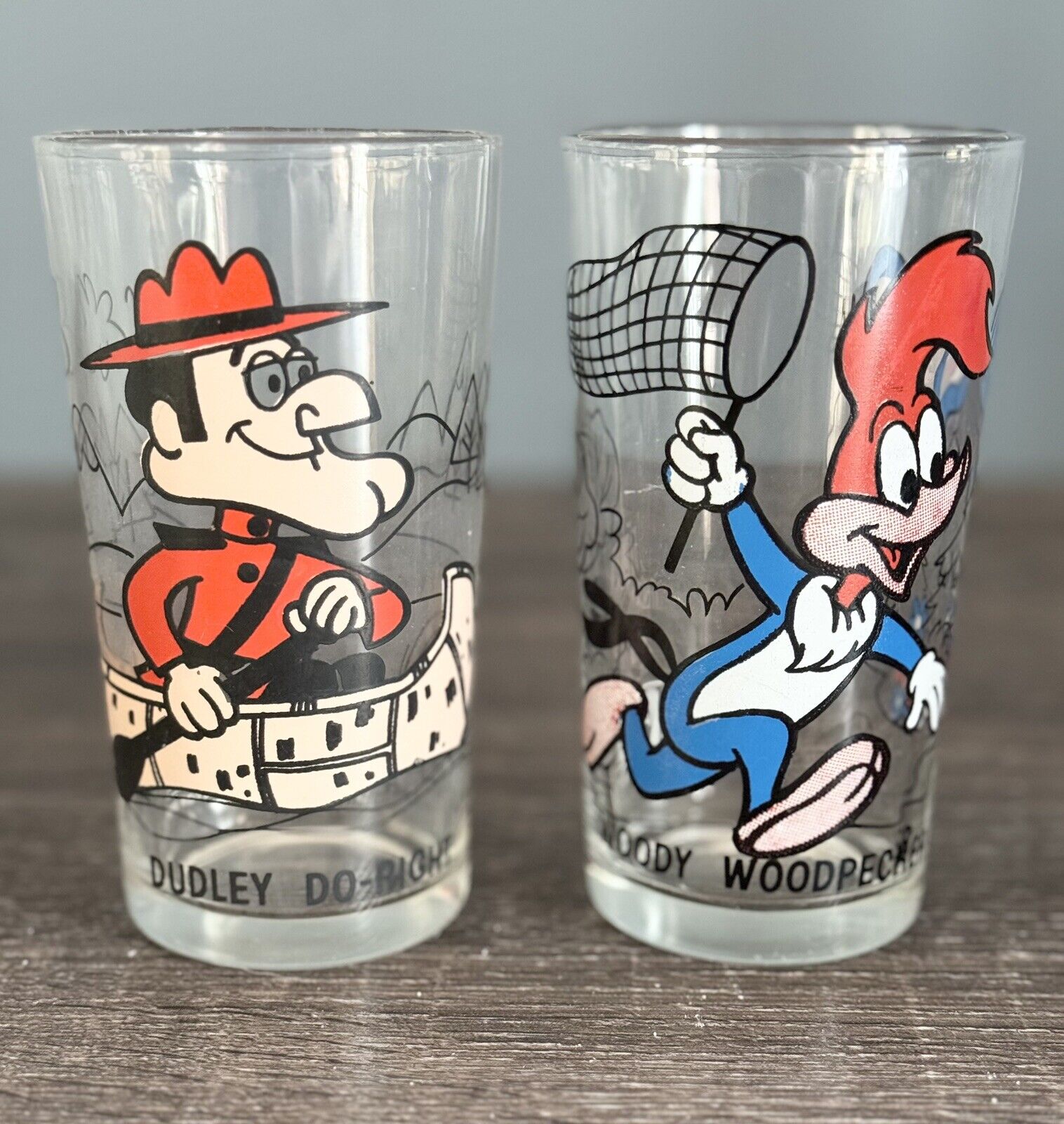 Vintage 1970s Pepsi Collector Series Glasses WOODY WOODPECKER & DUDLEY DO-RIGHT