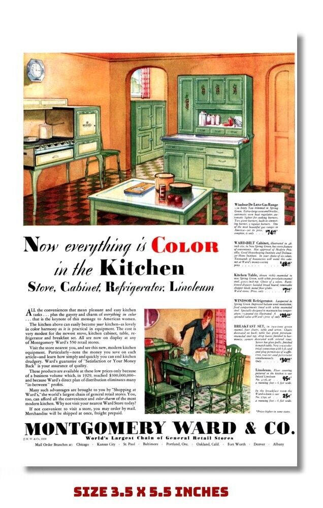 1930's MONTGOMERY WARD COLOR IN KITCHEN OLD AD MAGNET