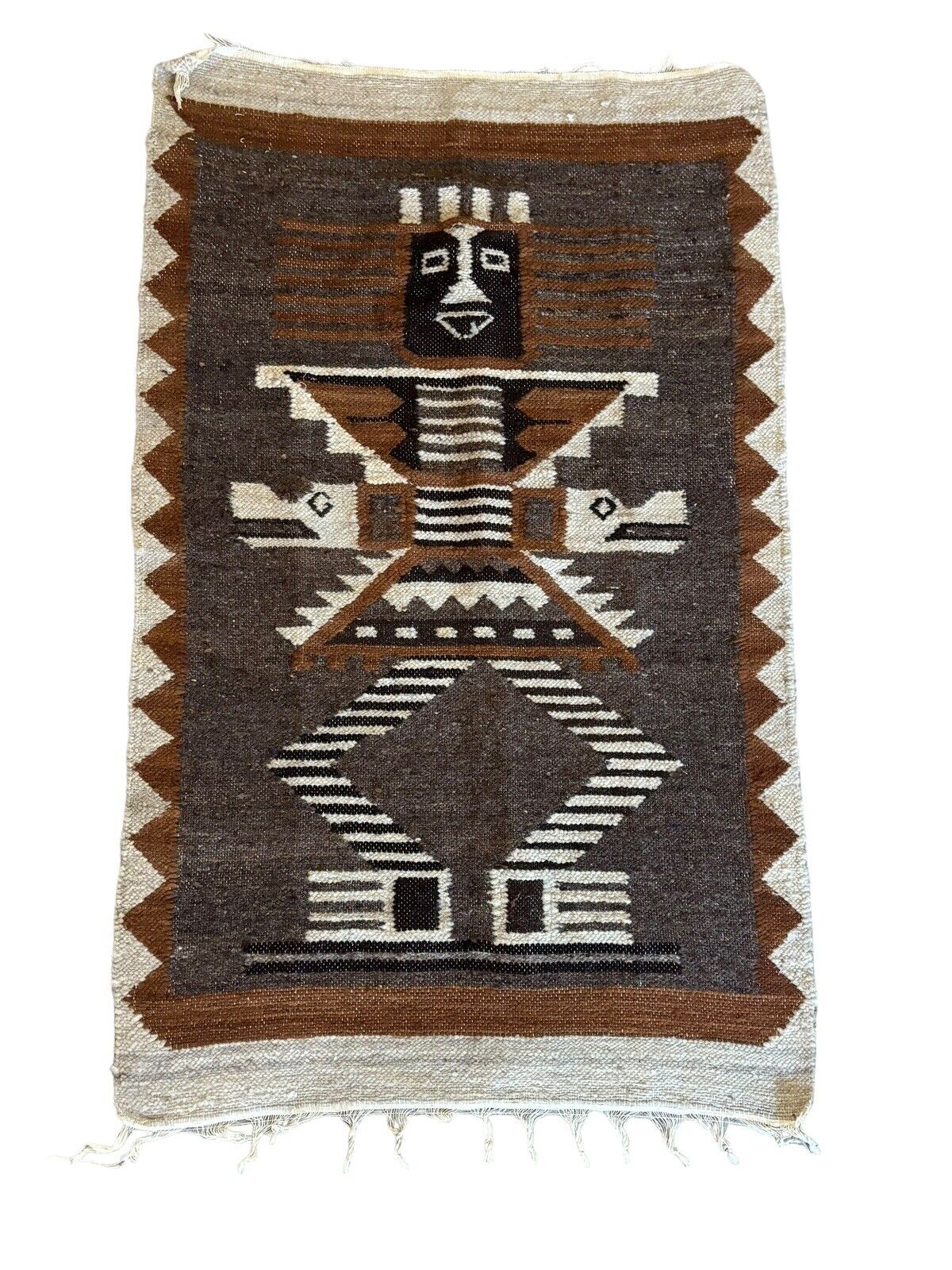 Vintage NATIVE South American Hand Woven WOOL Tapestry WALL HANGING/RUG 44 X 28”