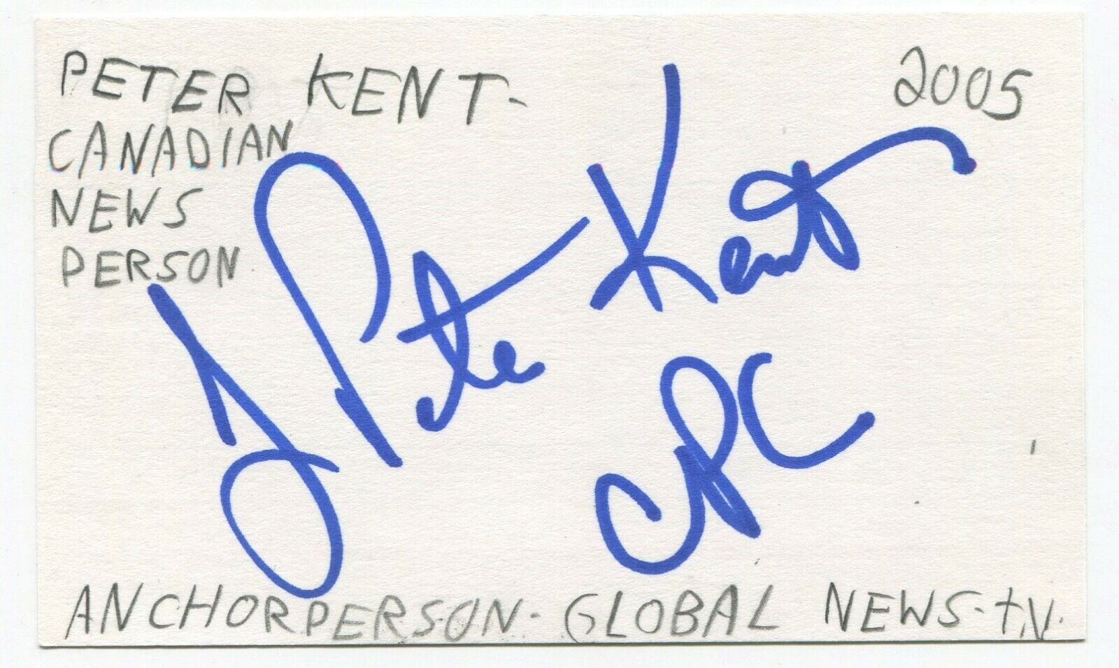 Peter Kent Signed 3x5 Index Card Autographed Signature Journalist Politician