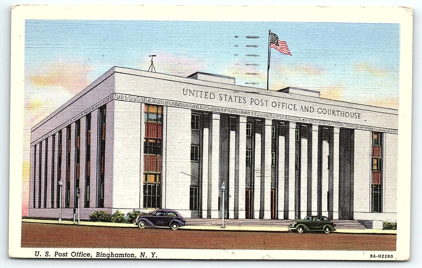 1939 BINGHAMTON NEW YORK NY U.S. POST OFFICE AND COURTHOUSE LINEN POSTCARD P2580