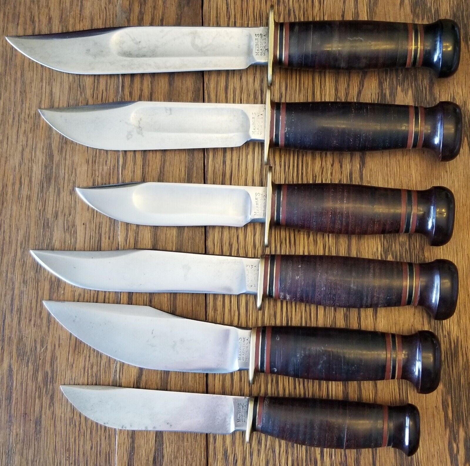 WWII Era Vintage Marble's Knife Set Complete Set Of Six Knives