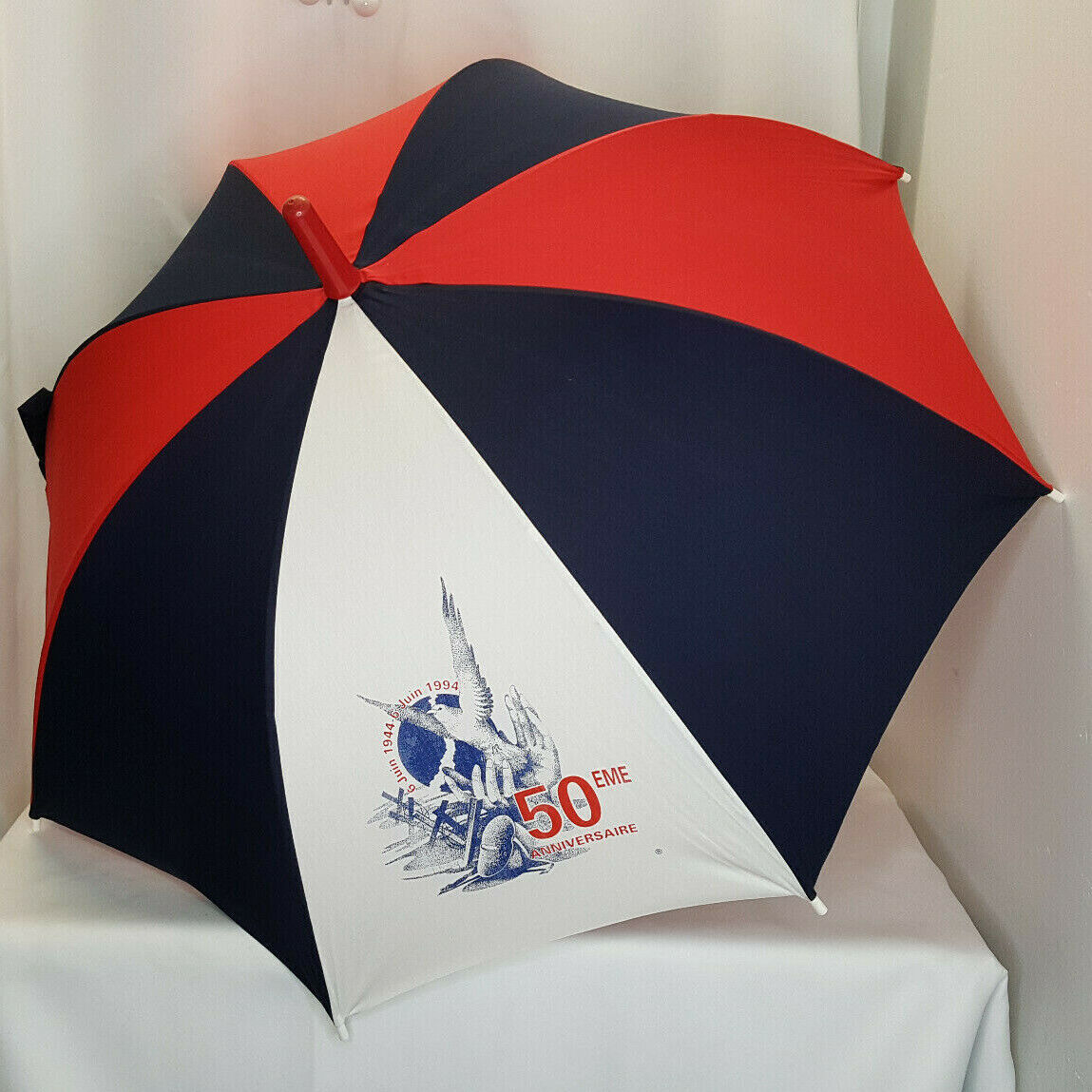 Vintage D-Day Normandy 50th Anniversary Umbrella France Blue Red White 1994