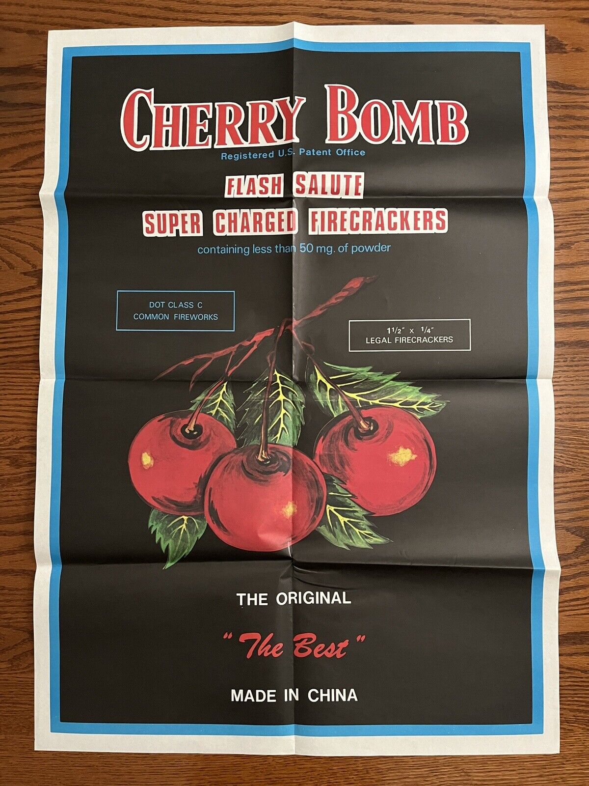Rare Vintage CHERRY BOMB Fireworks /Firecrackers Poster  23” x 32 1/2”