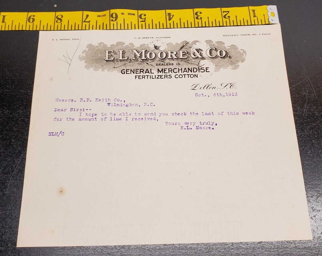 1913 E.L. Moore & Co. dealers in General Merchandise stationary - typed letter