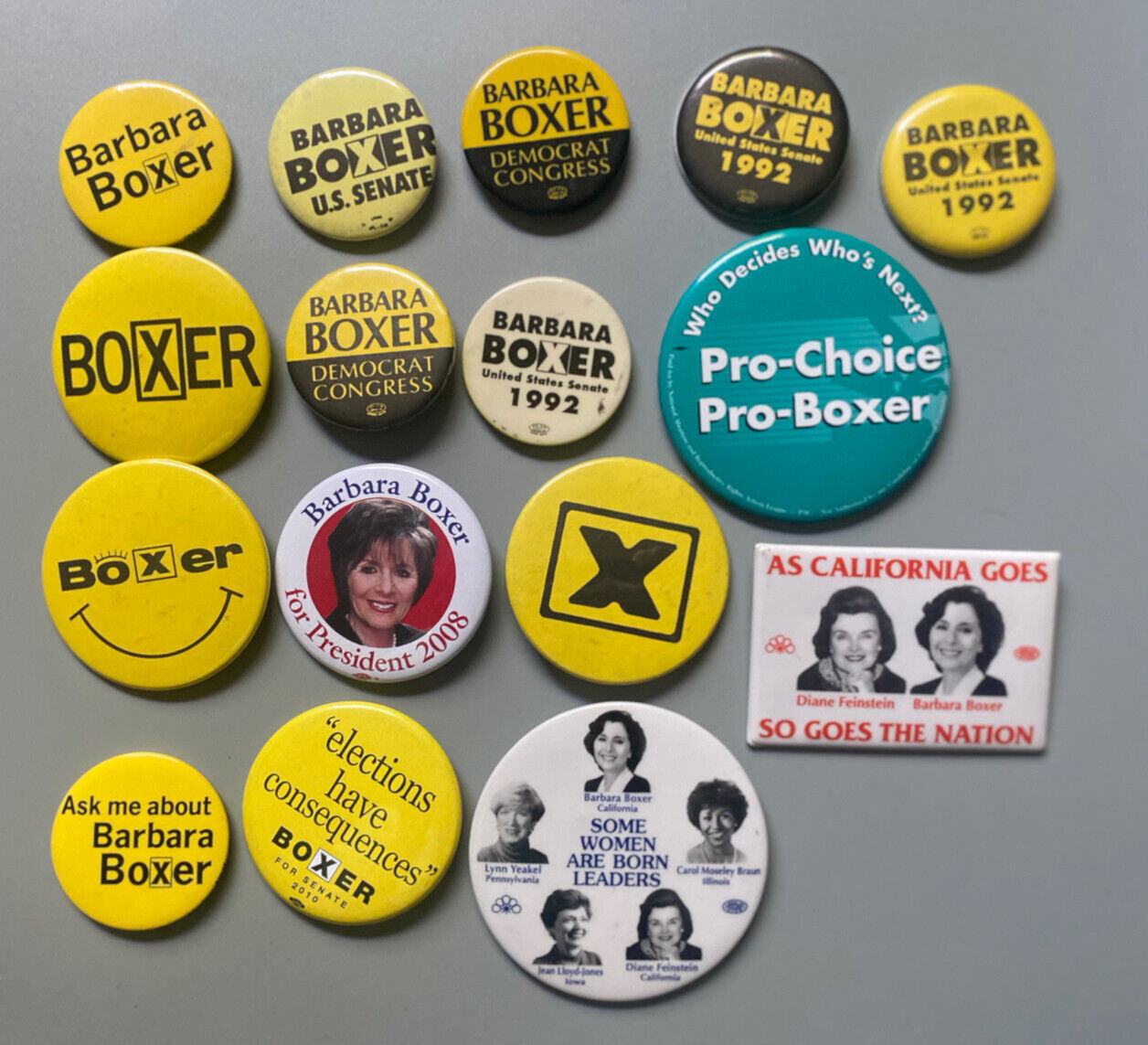 Lot of 16 Barbara Boxer California (D) US Senator campaign pin button Mixed