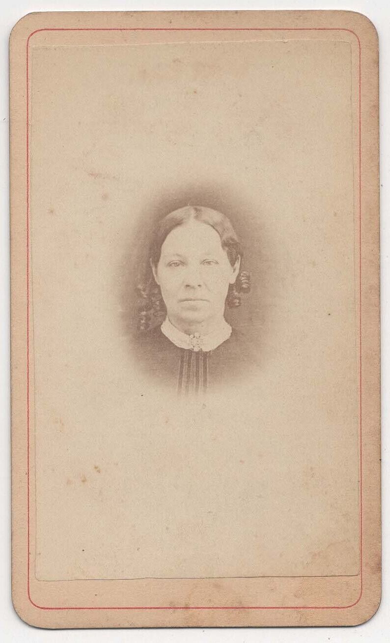 ANTIQUE CDV CIRCA 1870s S. AUSTEN GORGEOUS YOUNG LADY IN DRESS OSWEGO NEW YORK