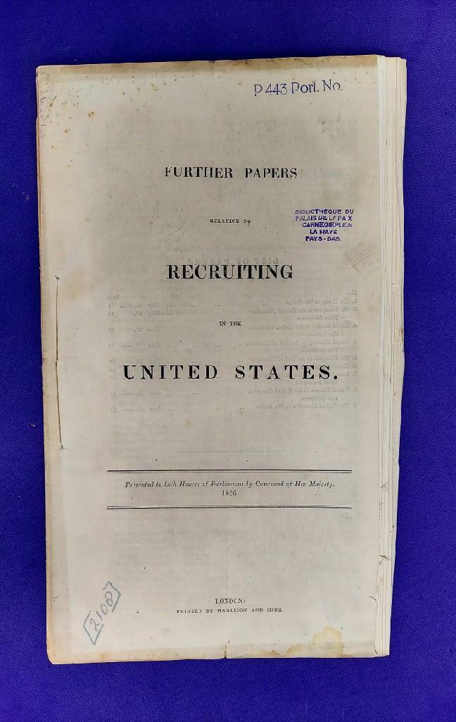 Rare imprint 1856 Recruiting in the United States by England for Russian War