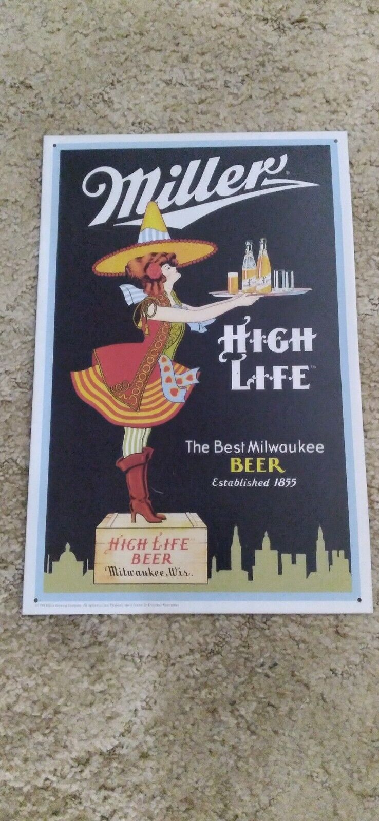1999 MILLER HIGH LIFE BEER METAL SIGN, MADE IN U.S.A. GIRL ON THE MOON \