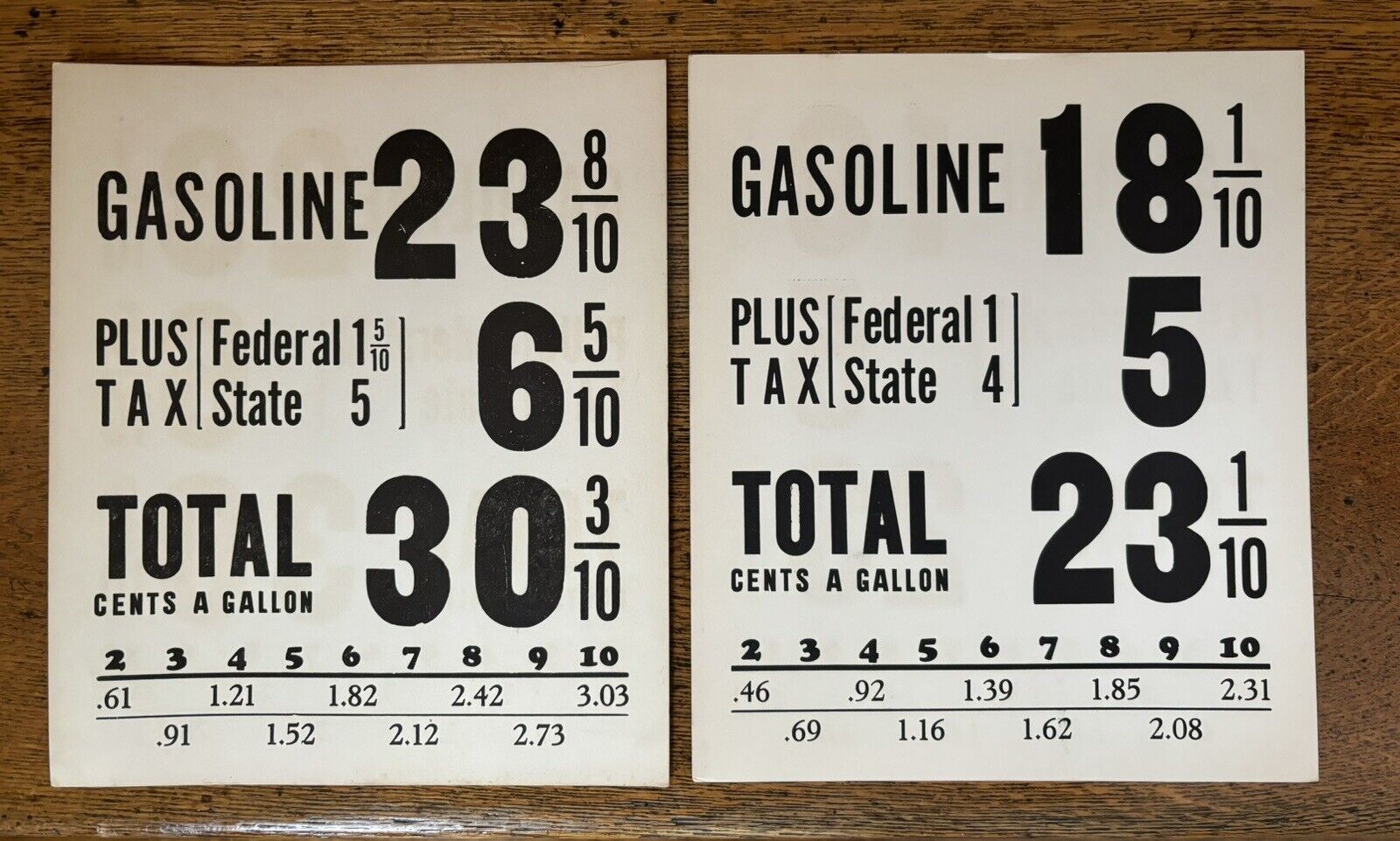 Vtg Original 1930’s Cardboard Gas Price Signs  Gasoline Pumps Set of 2