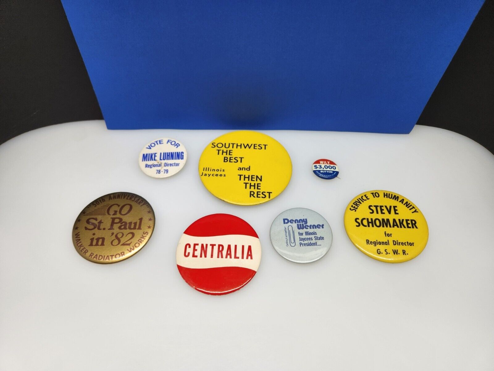 Vintage Pin-Back Button Lot Political Advertising School Pride Flair 