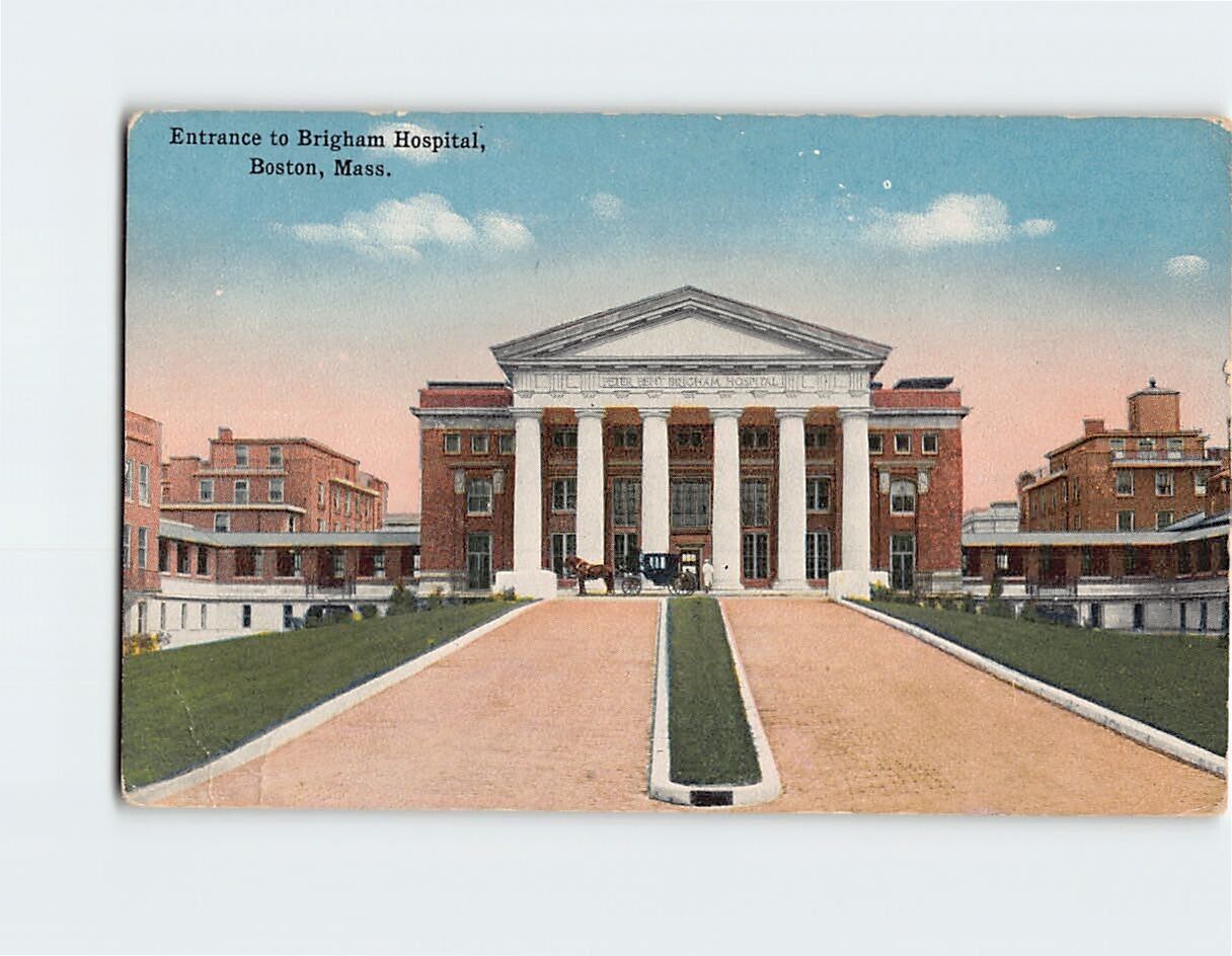 Postcard Entrance to Brigham Hospital, Boston, Massachusetts