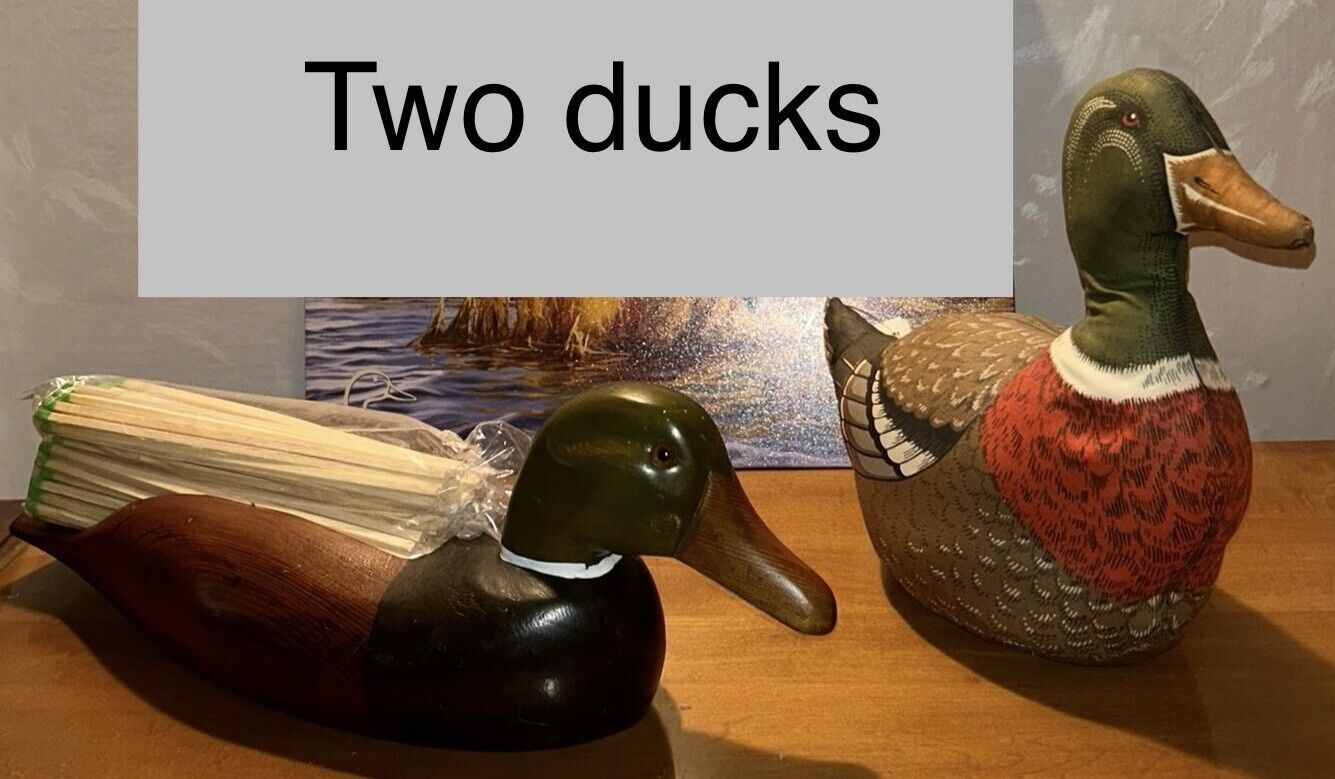 Mallard Duck Lot Of 2: Duck Doorstop, Wooden Duck Matchstick Holder Father’s Day