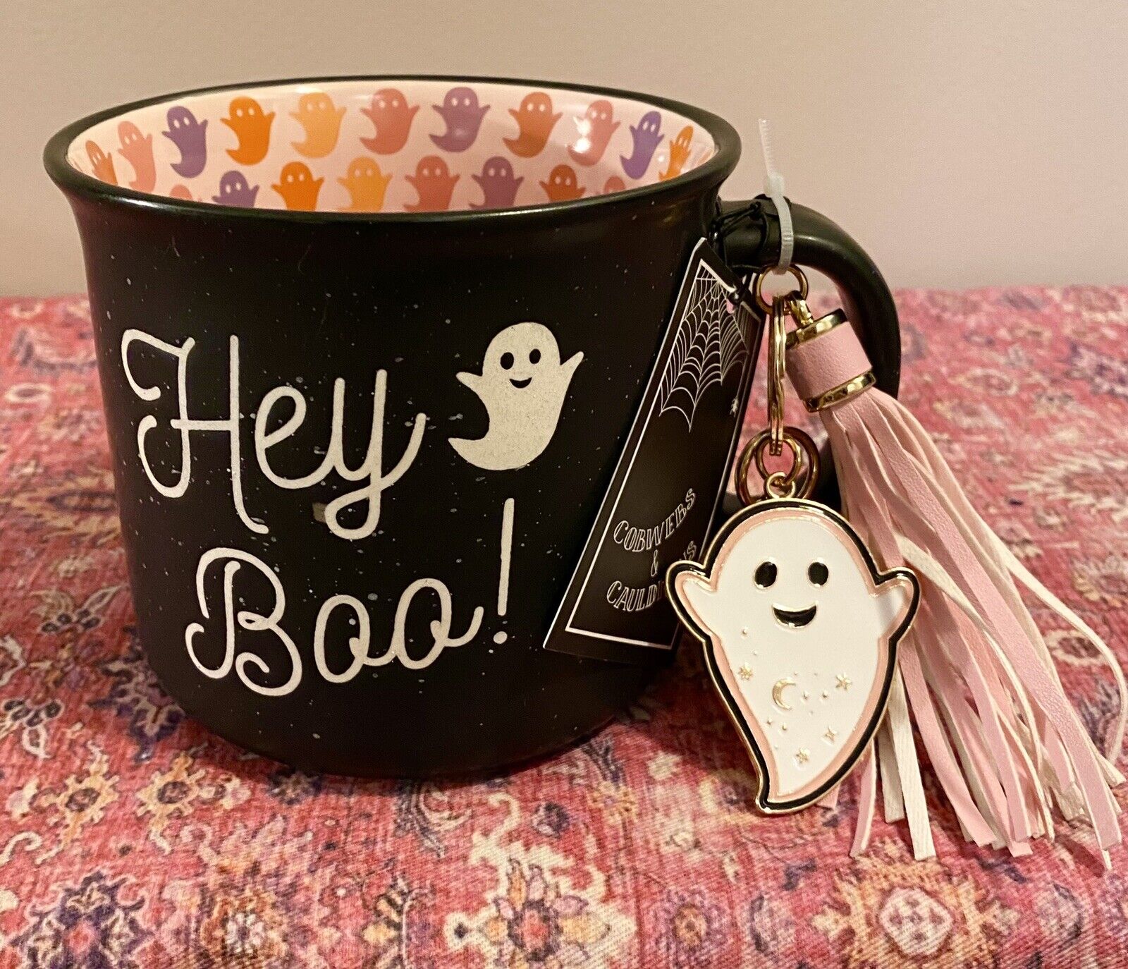 Cupcakes And Cashmere Halloween Mug Hey Boo Ghost WITH GHOST KEYCHAIN NWT