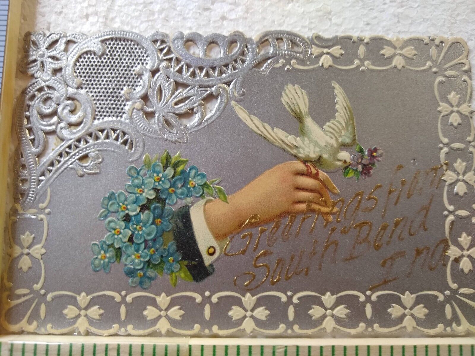 Postcard Hand with Dove Flower Art Print Embossed Card