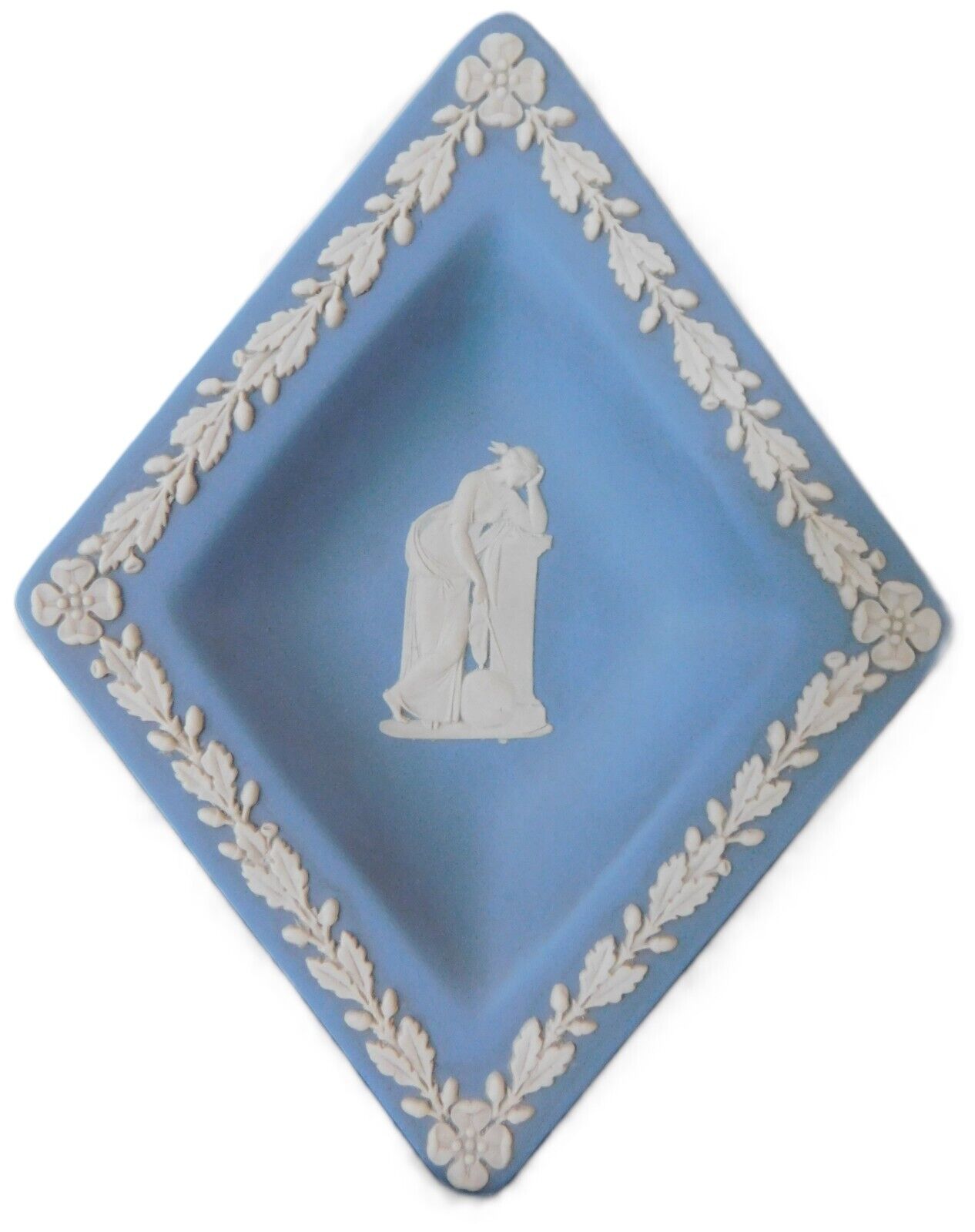 Wedgewood Blue & Wh Trim Jasperware Diamond Shaped Trinket Dish - W-4-1/2\
