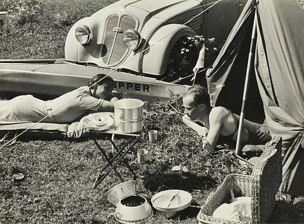 Camping with an Audi-Horch cabriolet L1309 68 1935 176 238 cm Old Photo