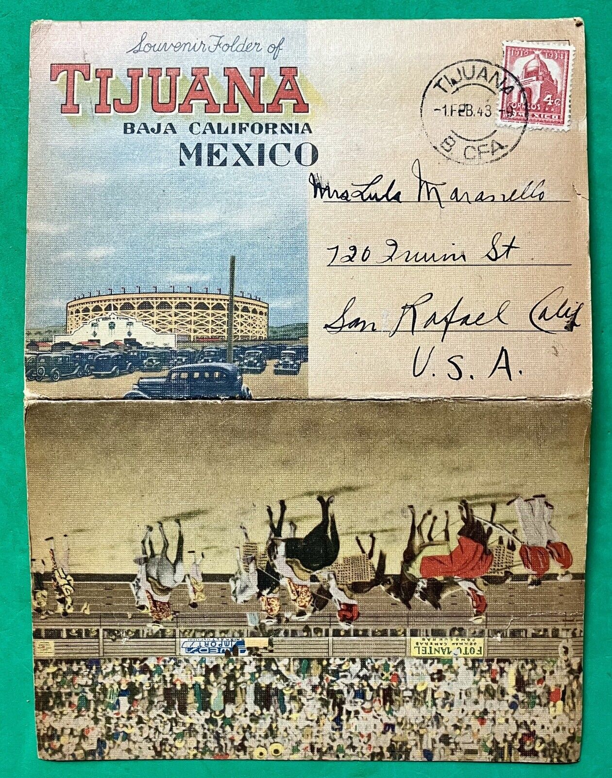 SOUVENIR OF TIJUANA, BAJA, CALIFORNIA, MEXICO ~ postcard folder~1943