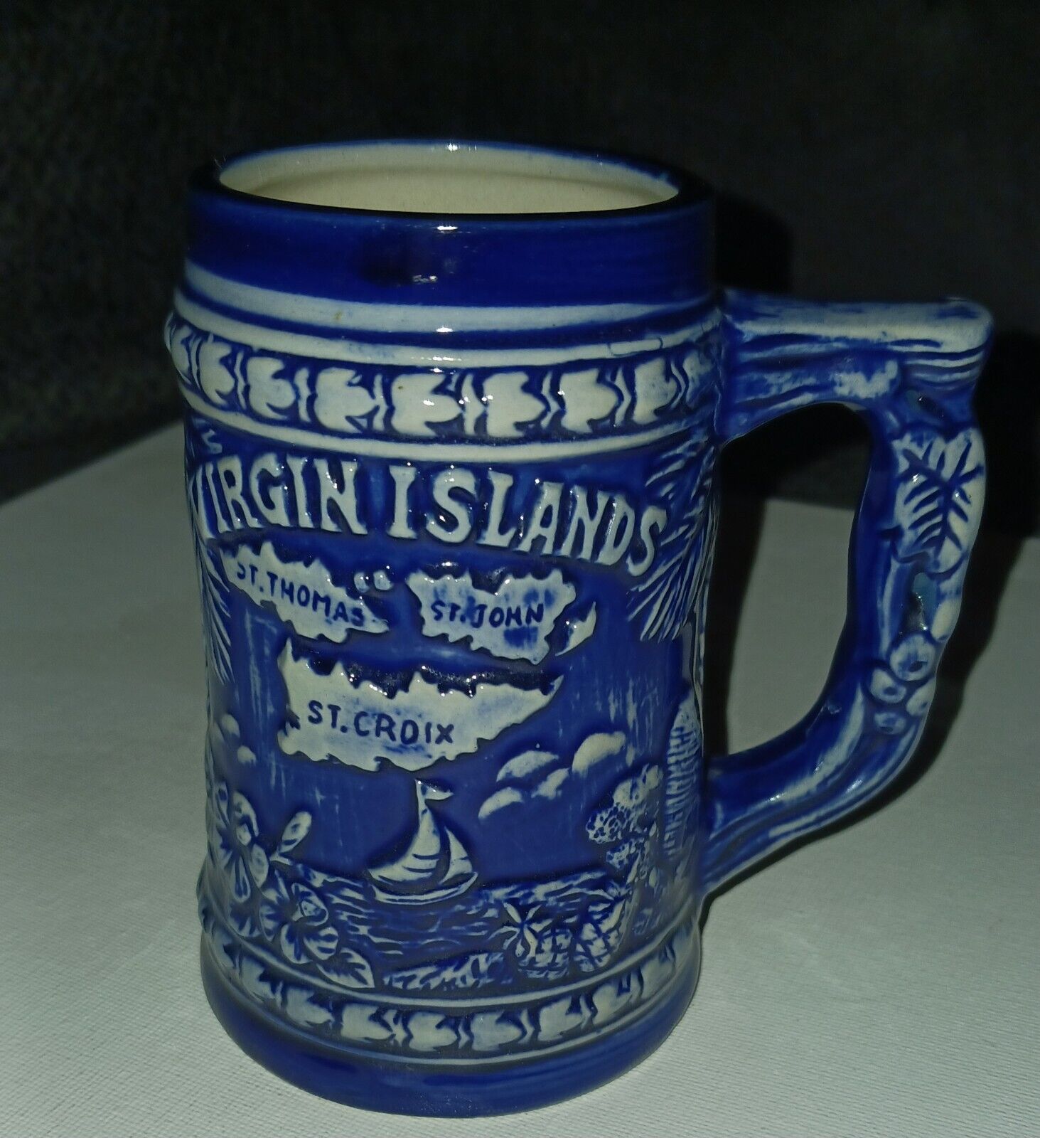 Vintage Virgin Islands Mug Ceramic Cup Embossed Ornate/ Made in Japan 