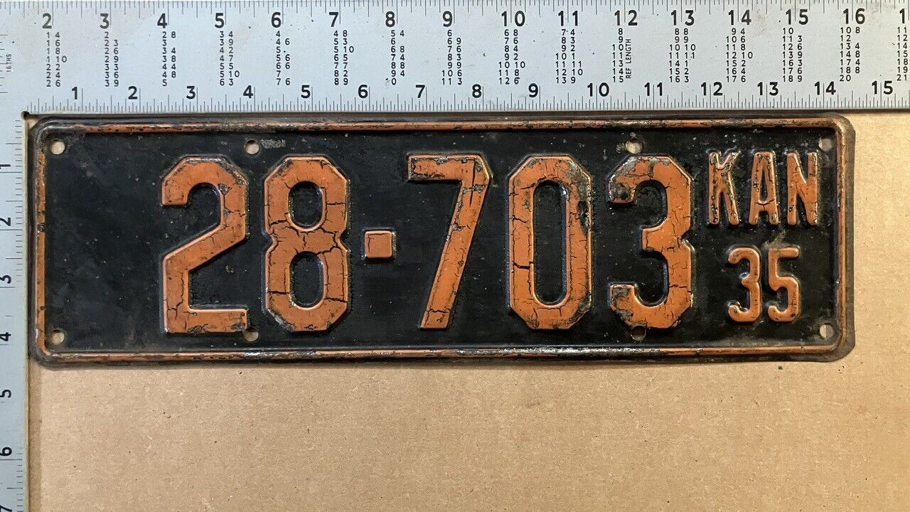 1935 Kansas license plate 28-703 YOM DMV Harvey Ford Chevy Dodge 15490