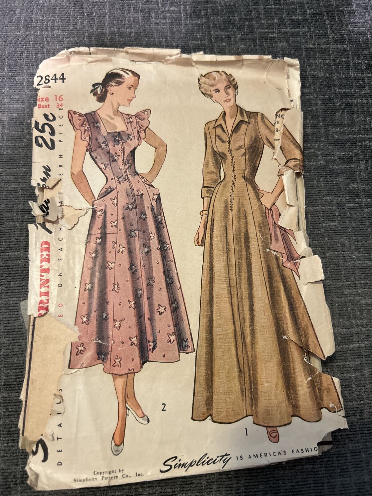 Vintage 1940s Simplicity 2844 House Coat & Dress Pattern Size 16 B34 Complete