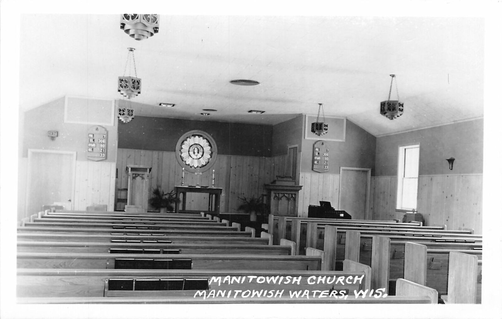 H96/ Manitowish Waters Wisconsin RPPC Postcard c1950s Interior Church 155
