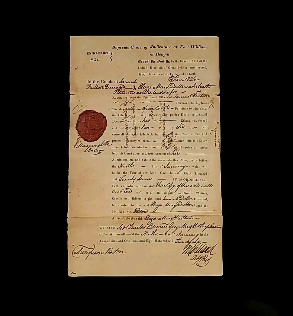 British India Royalty Wax Seal Colonial Governor Barbados Jamaica Royal Document