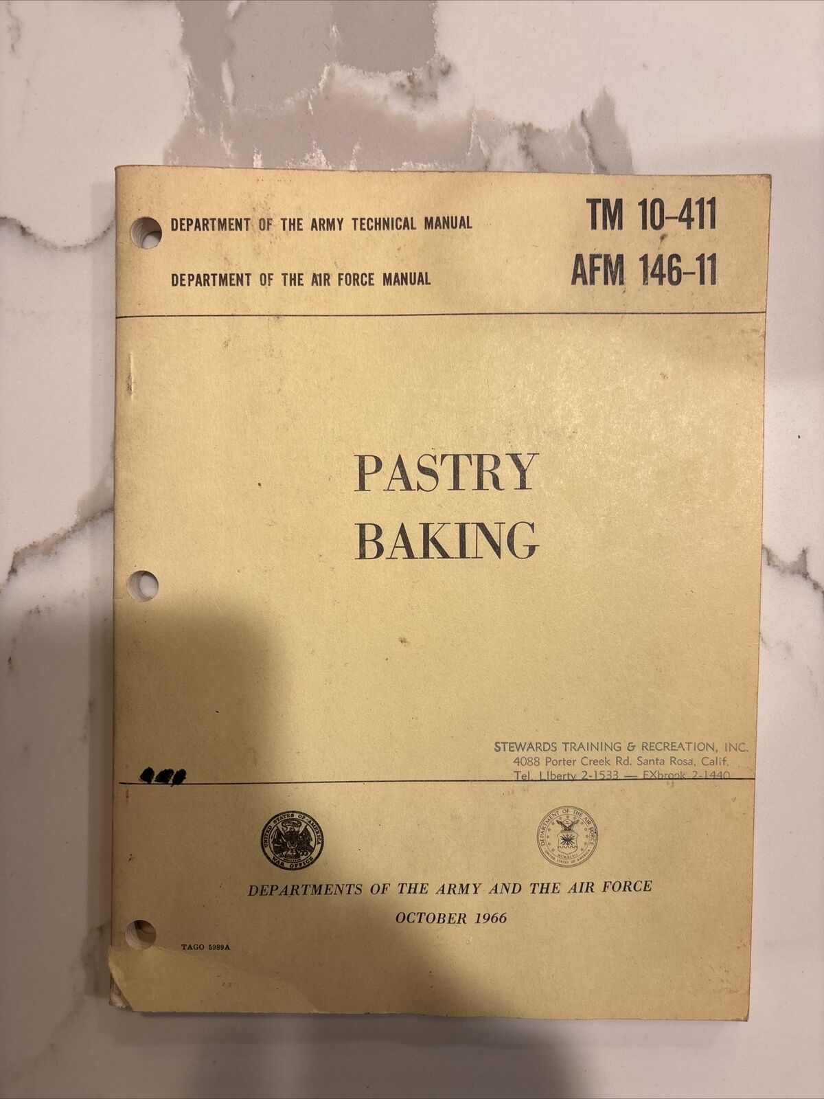 1966 Recipes Department of the Army / Air Force Pastry TM 10-411 / AFM 146-11
