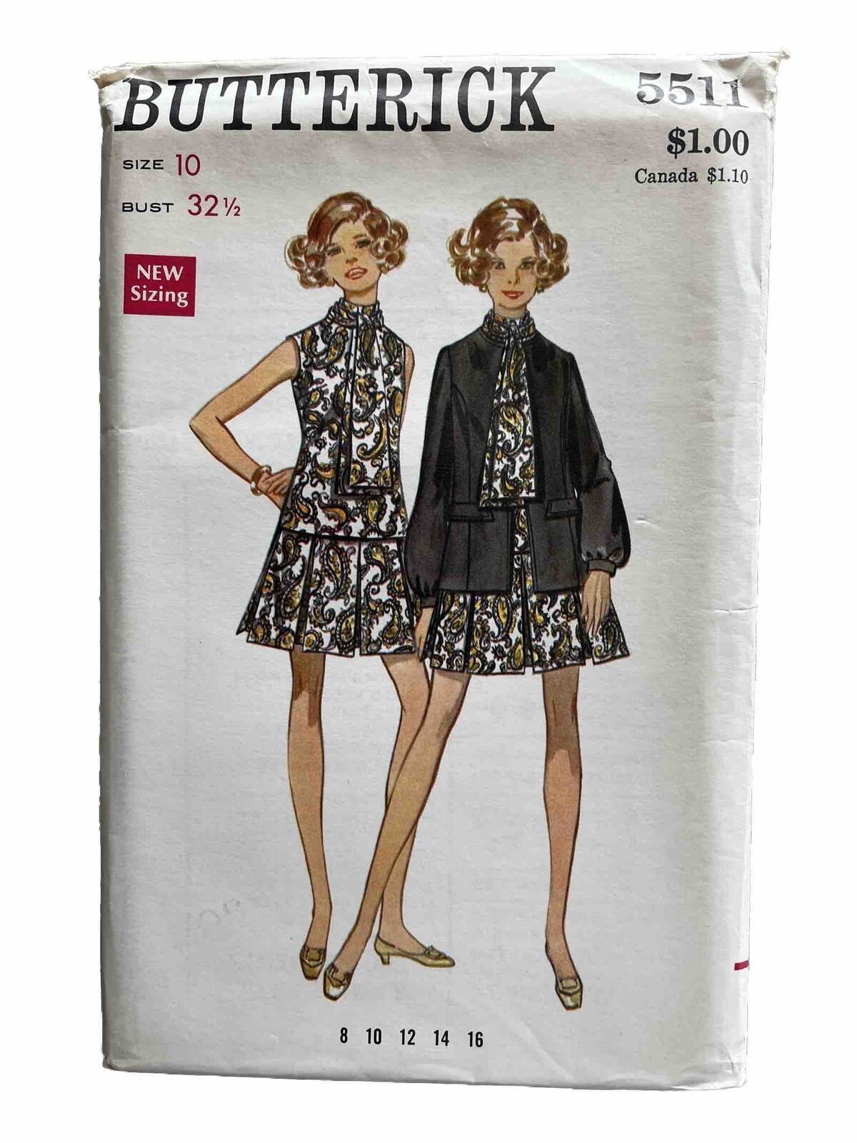 Butterick 5511 Semi-Fitted Low Waisted Dress Pleated Skirt Cardigan Jacket Uncut