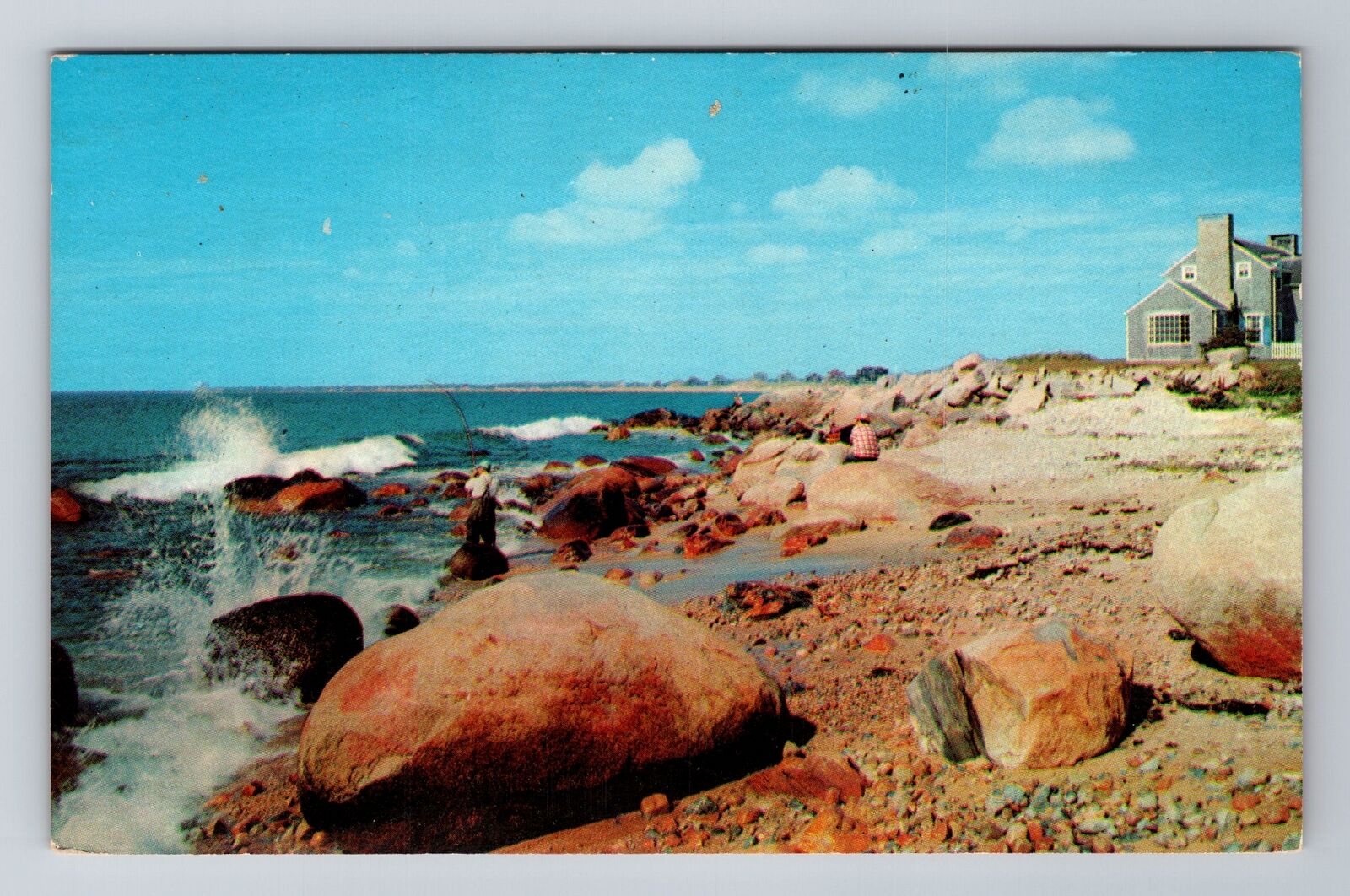 Weekapaug RI-Rhode Island, Misquamicut, Fishing on Rocks, Vintage Postcard
