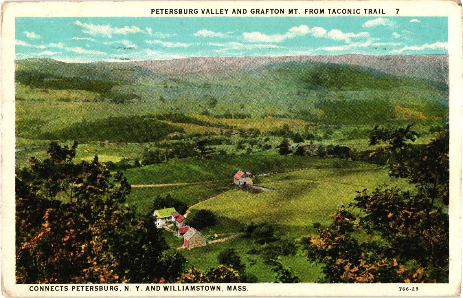 Grafton Mountain Taconic Trail Petersburg NY & Williamsburg MA Postcard 1930s