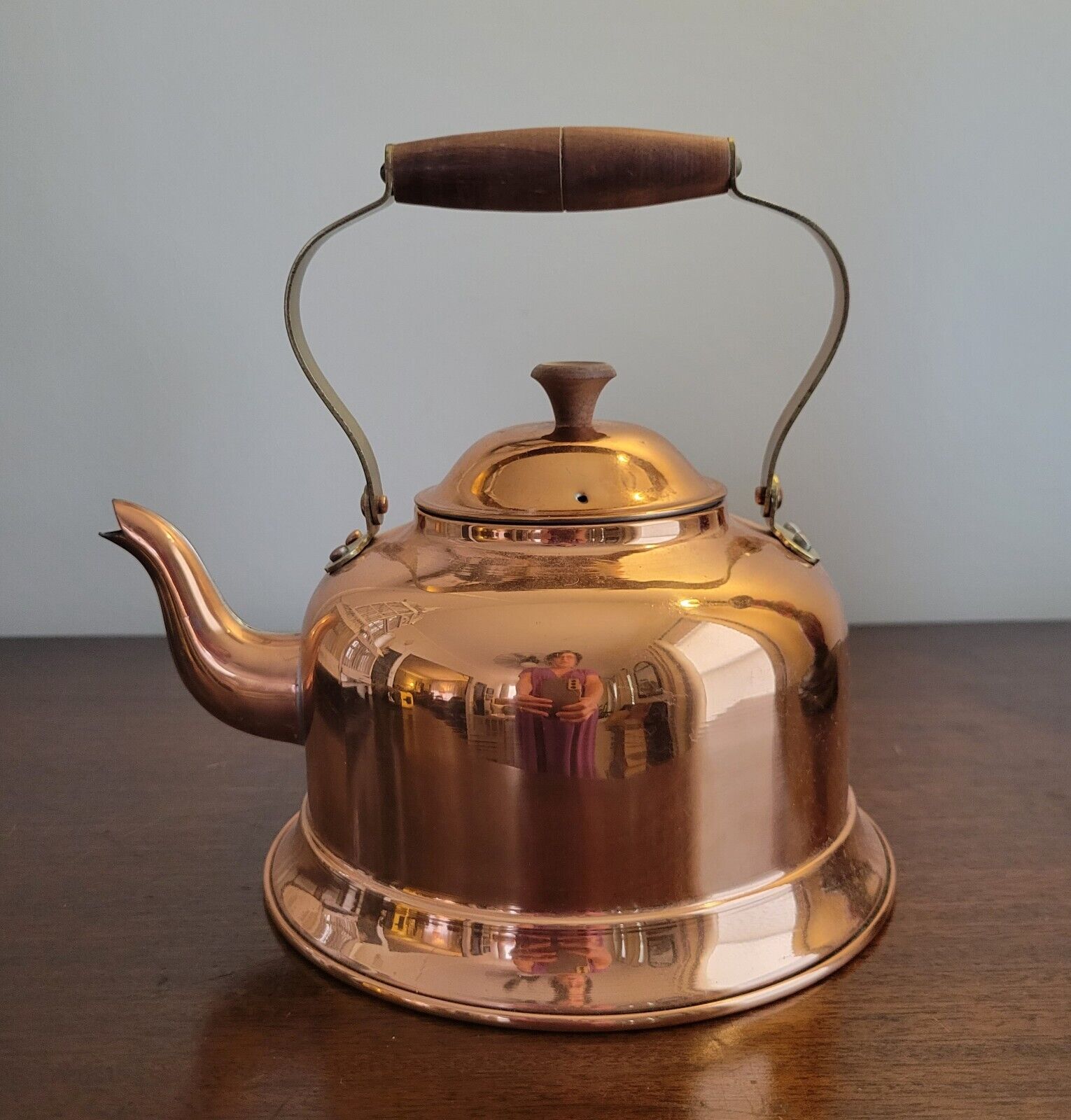 Tea Kettle Pot Vintage Copper~Wood Handle & Knob MADE IN PORTUGAL~Cottage-Core