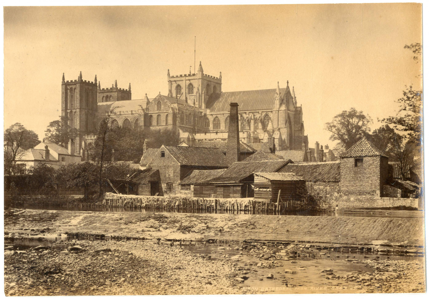 J.V., England, Ripon cathedral from river vintage albumen print, albumin print