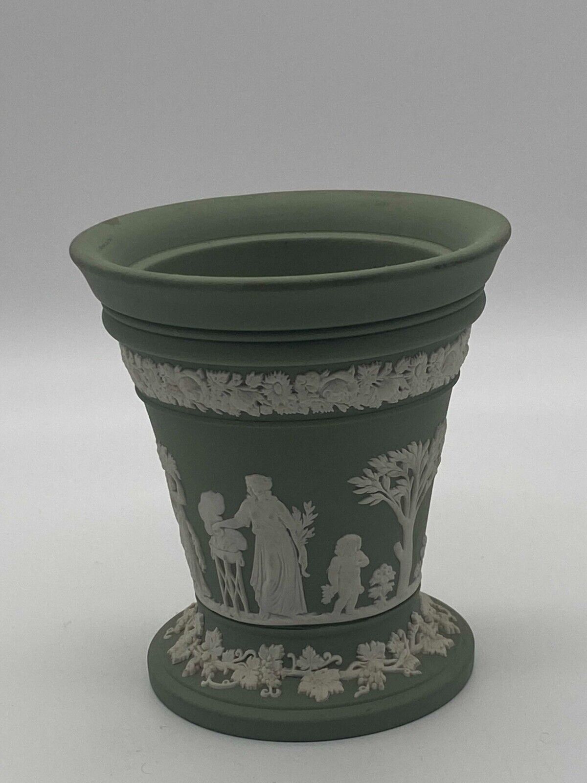 Vintage Wedgwood Sage Green Jasperware Green Vase 4.75