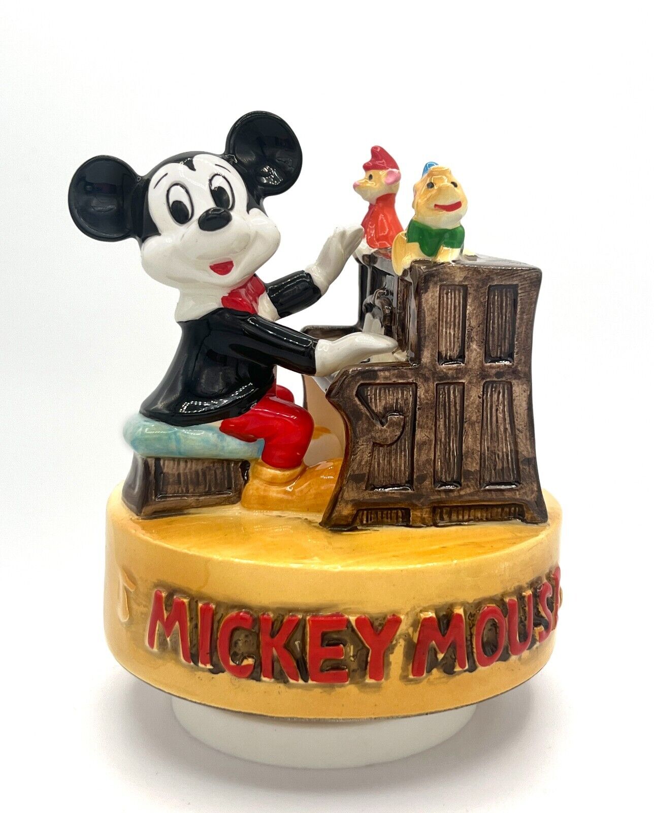 Vintage Disney Mickey Mouse Playing Piano Rotating Music Box Works Great 1990's