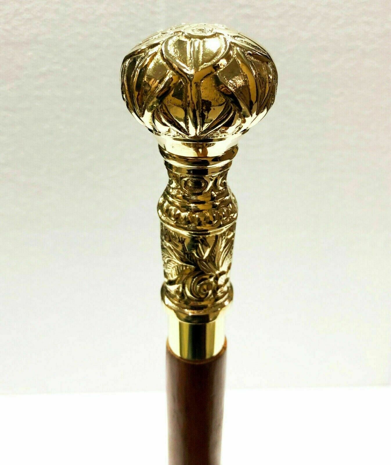 Antique Designer Handle Handmade Brass Knob Wood Walking Stick Cane Gift