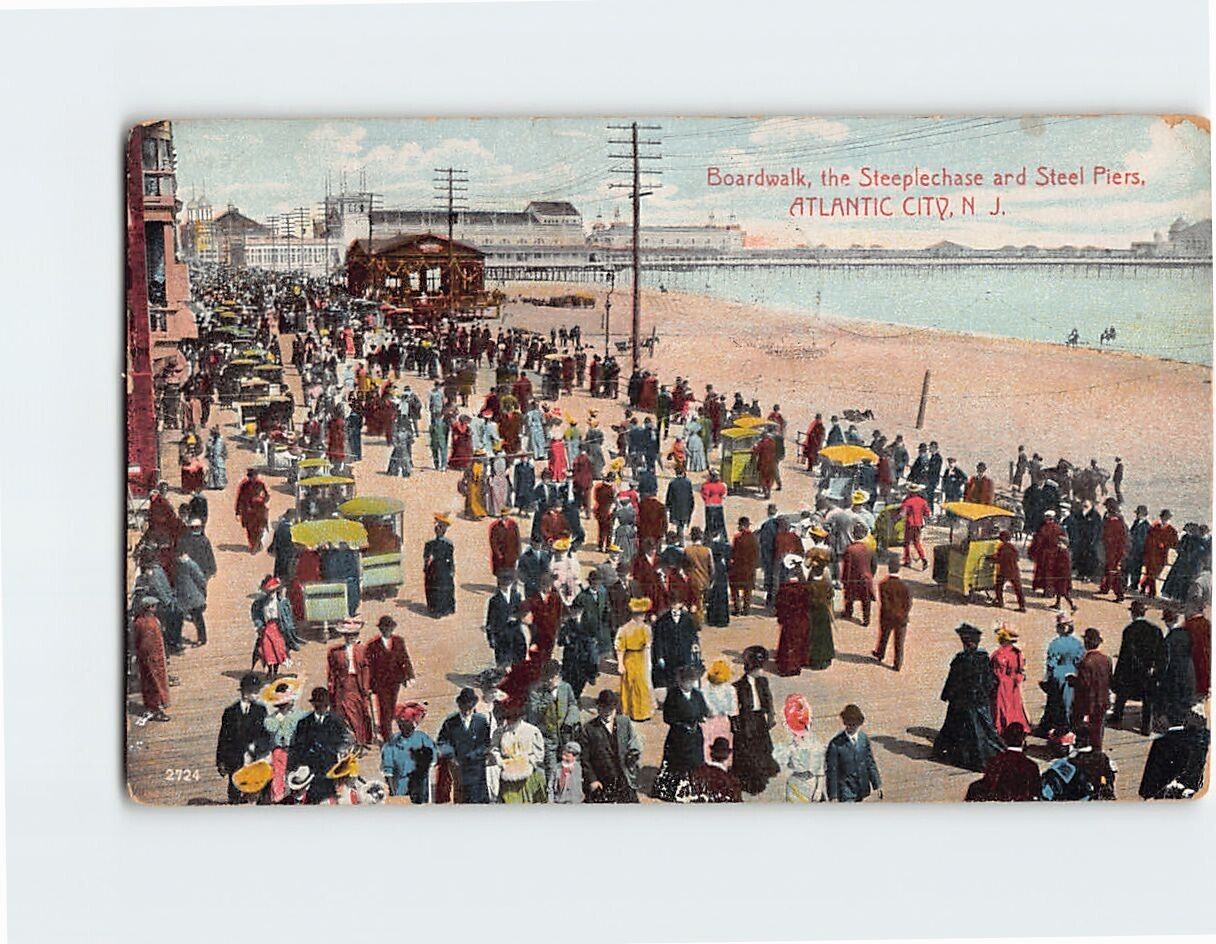 Postcard Boardwalk The Steeplechase & Steel Piers Atlantic City New Jersey USA