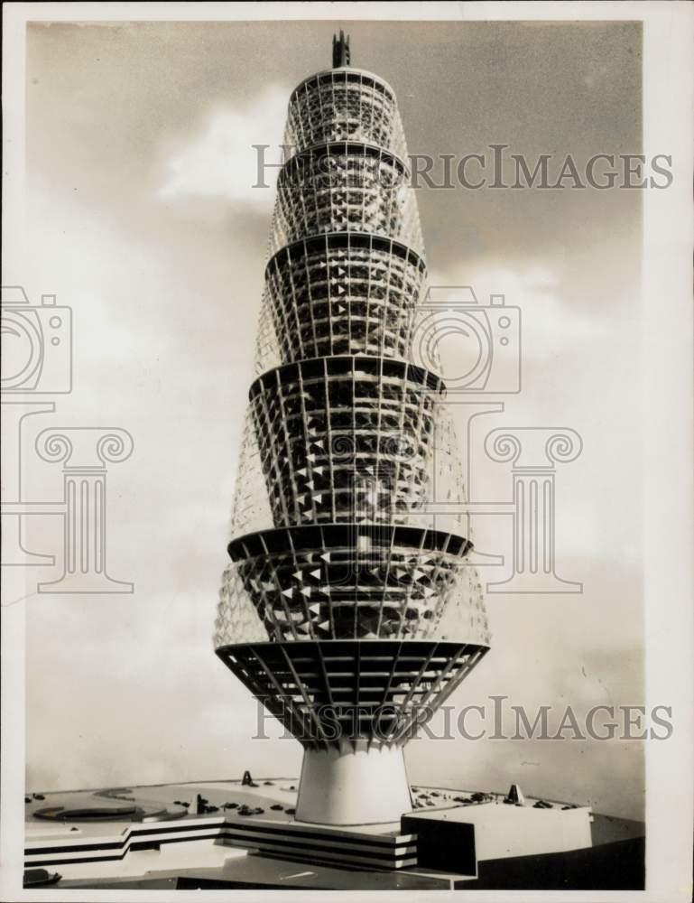1961 Press Photo Model of Exhibition Hall Tower in London - afa14994