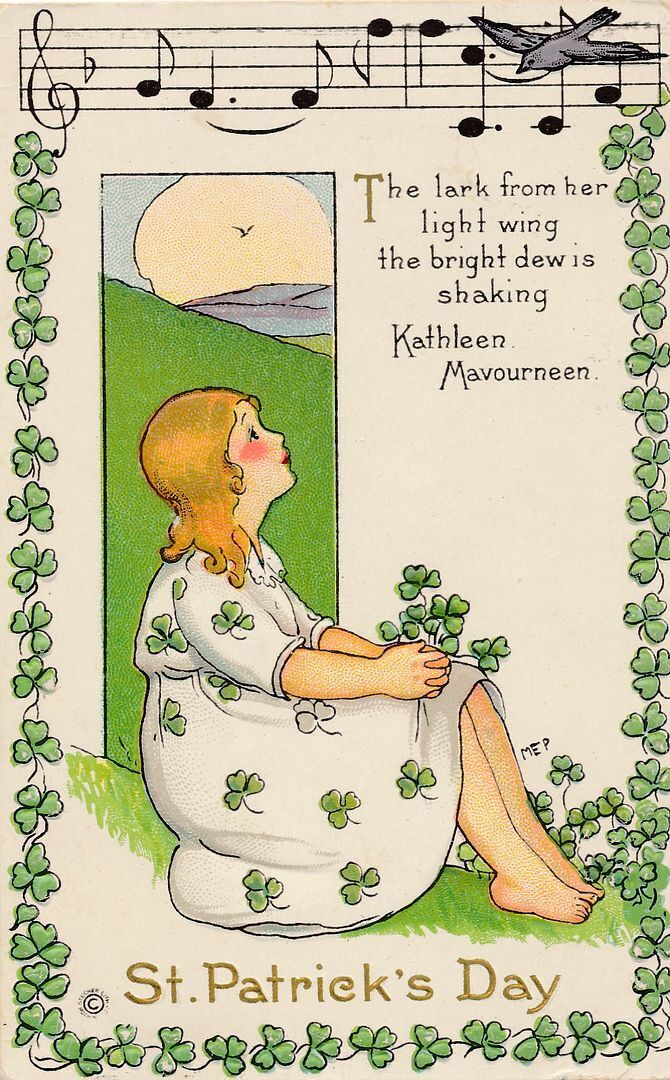 ST. PATRICK\'S DAY - Girl and Bird On Musical Notes The Lark From Her Light Wing