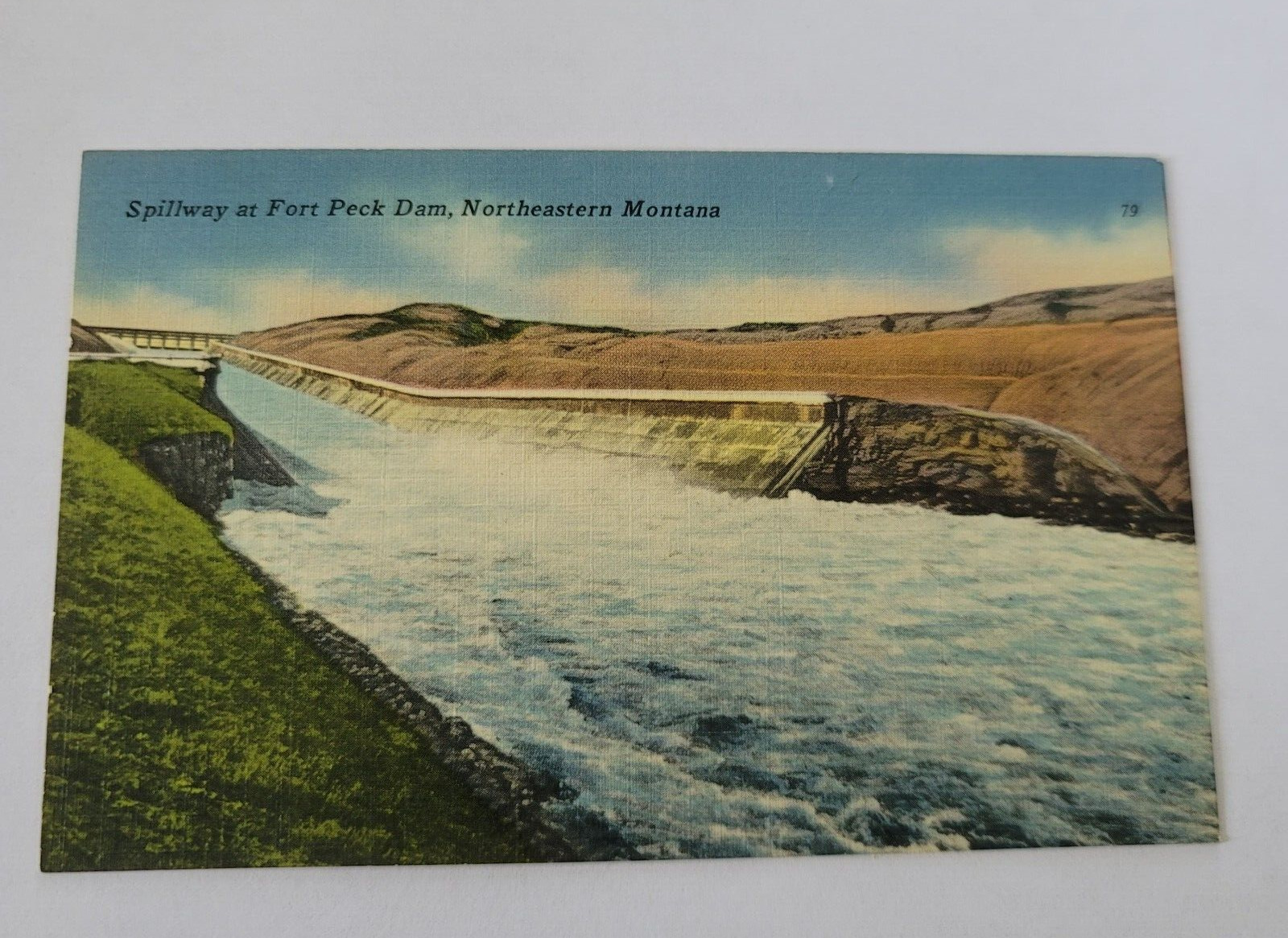 Vintage Linen Postcard Fort Peck Dam Spillway Northeastern Montana